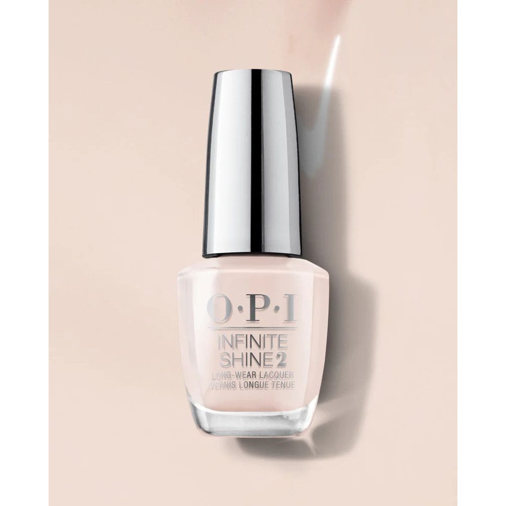 OPI Infinite Shine 2 Nagellack. Rosa Lackflasche mit silbernem Deckel. Schriftzug auf der Vorderseite.