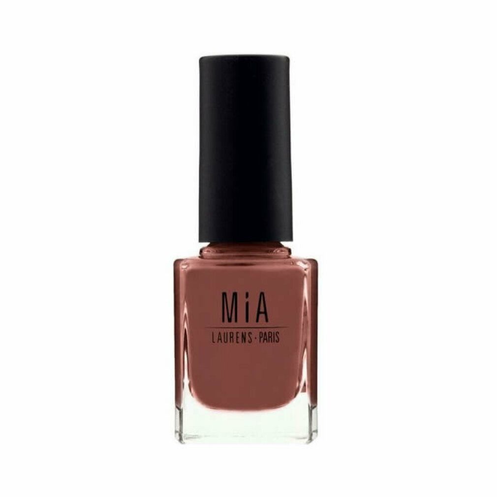 Nagellackflasche mit schwarzem Deckel. Aufschrift: MIA LAURENS - PARIS. Farbe: Mogano. Volumen: 11 ml - 0.37 fl. oz.