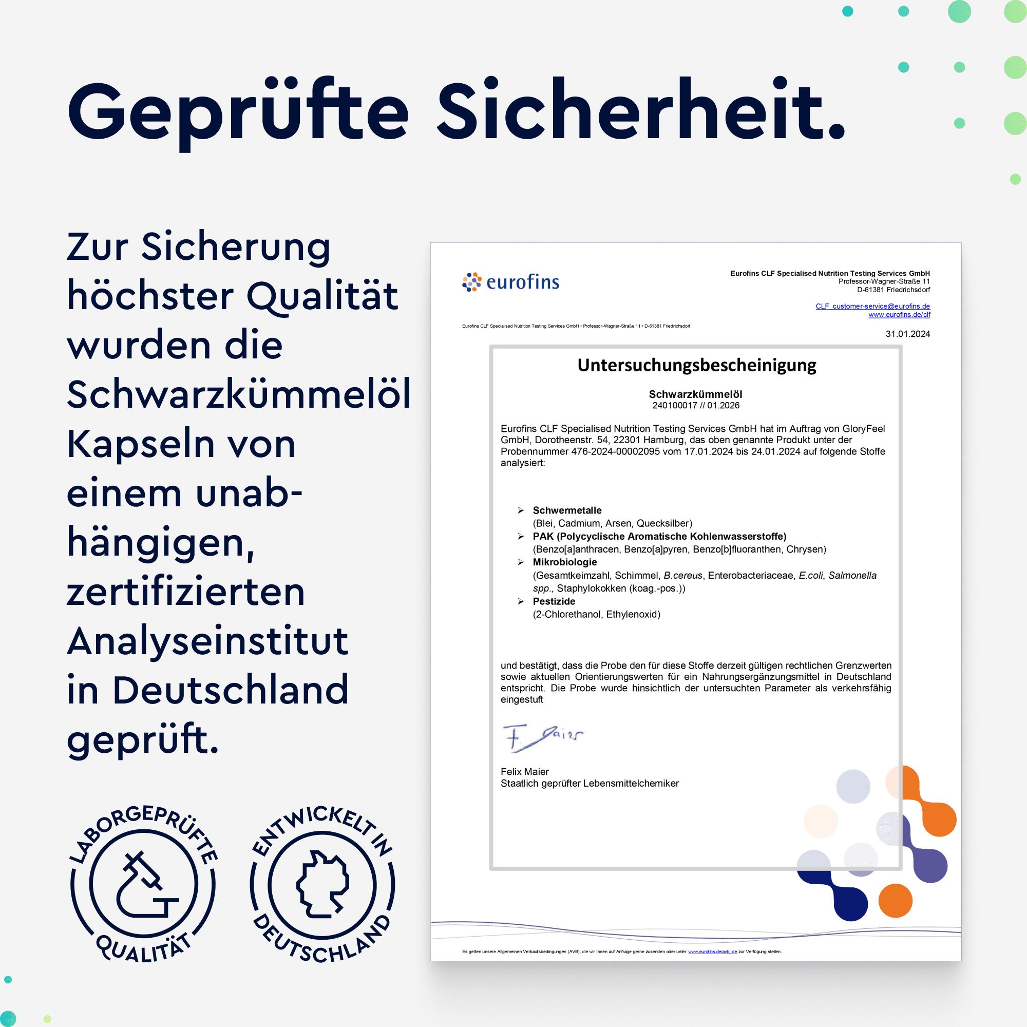 gloryfeel® Schwarzkümmelöl - 420 Kapseln - 1000mg/Tagesdosis Nigella sativa kaltgepresst - Vitamin E