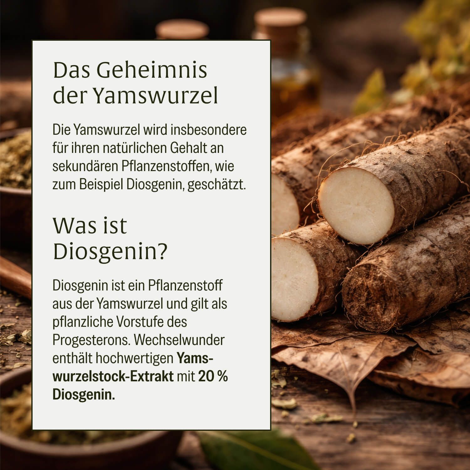 Nahaufnahme von Yamswurzeln, die das Geheimnis des Inhalts von Wechselwunder erklären.