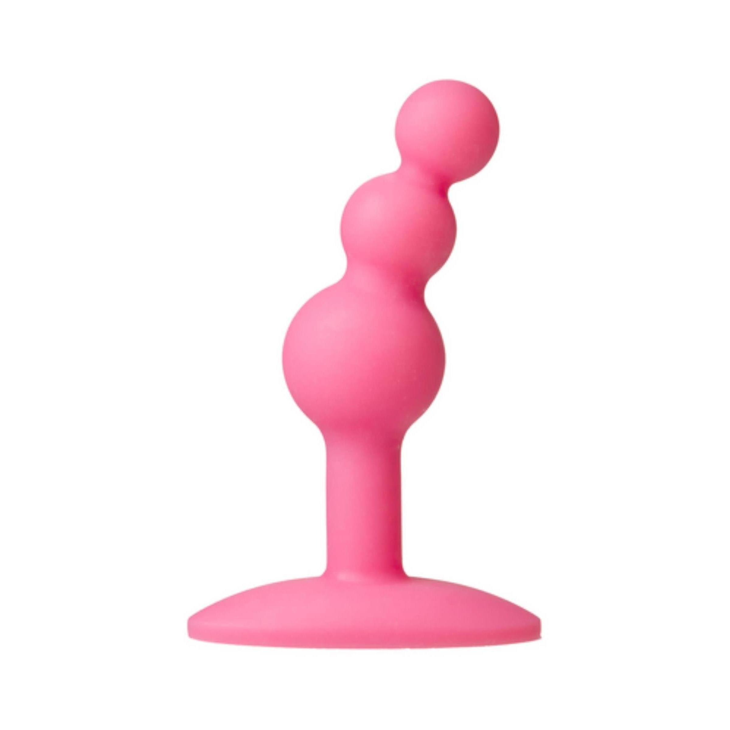 Rosa Plug mit drei Kugeln und Basis. Aus Silikon.