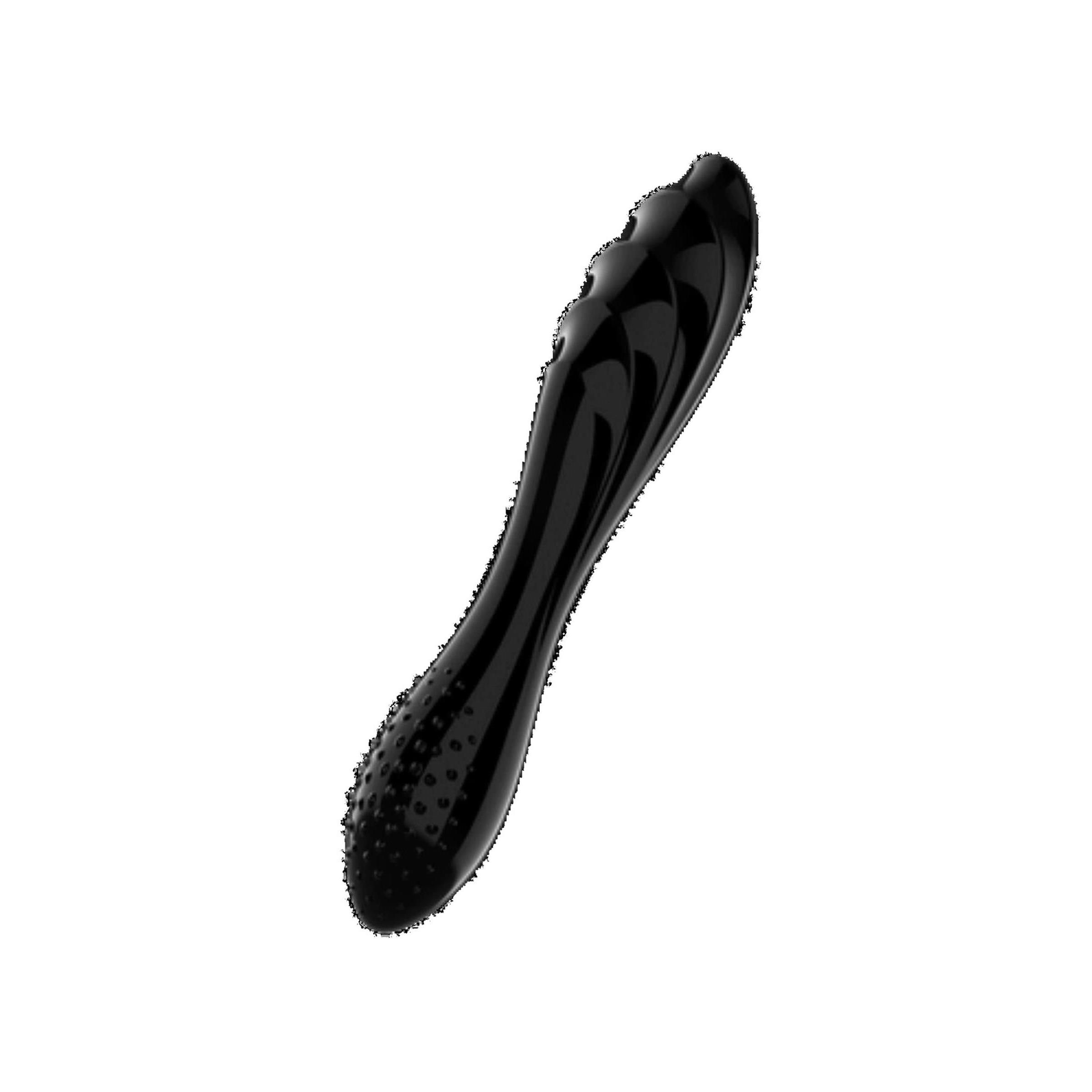 Schwarzer Dildo mit geriffelter Oberfläche und Noppen. Geformt für die Intimzone.