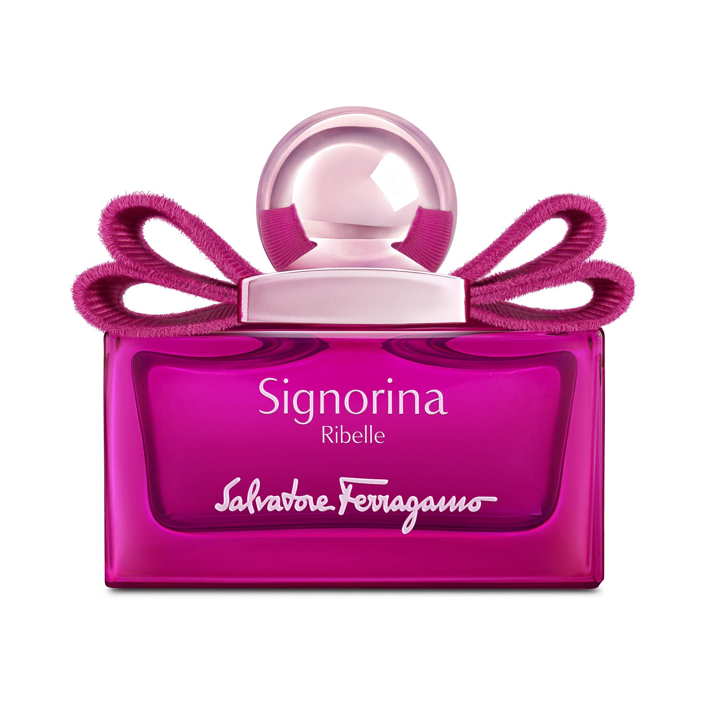 Salvatore Ferragamo Signorina Ribelle Eau de Parfum Flakon mit Schleife.