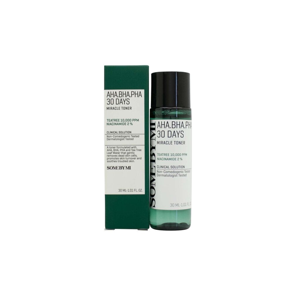 SOME BY MI AHA-BHA-PHA 30 Days Miracle Toner neben seiner Verpackung.