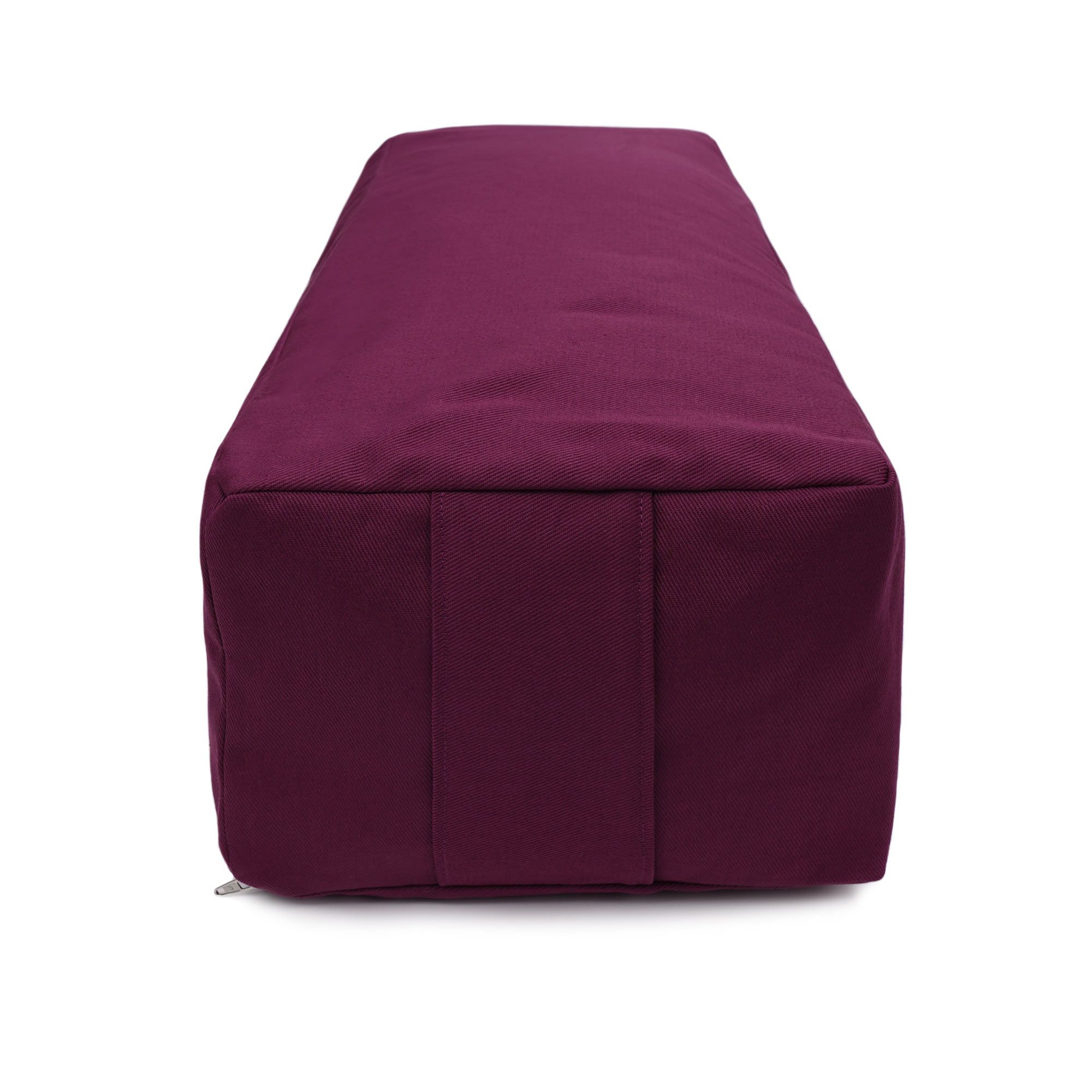 Vorderansicht eines auberginefarbenen Yogabox Bolsters.