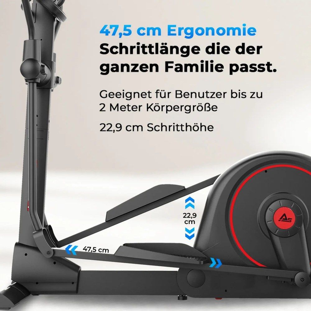 AsVIVA Crosstrainer C29 Pro: Schrittlänge 47,5 cm, Schrittlänge 22,9 cm.