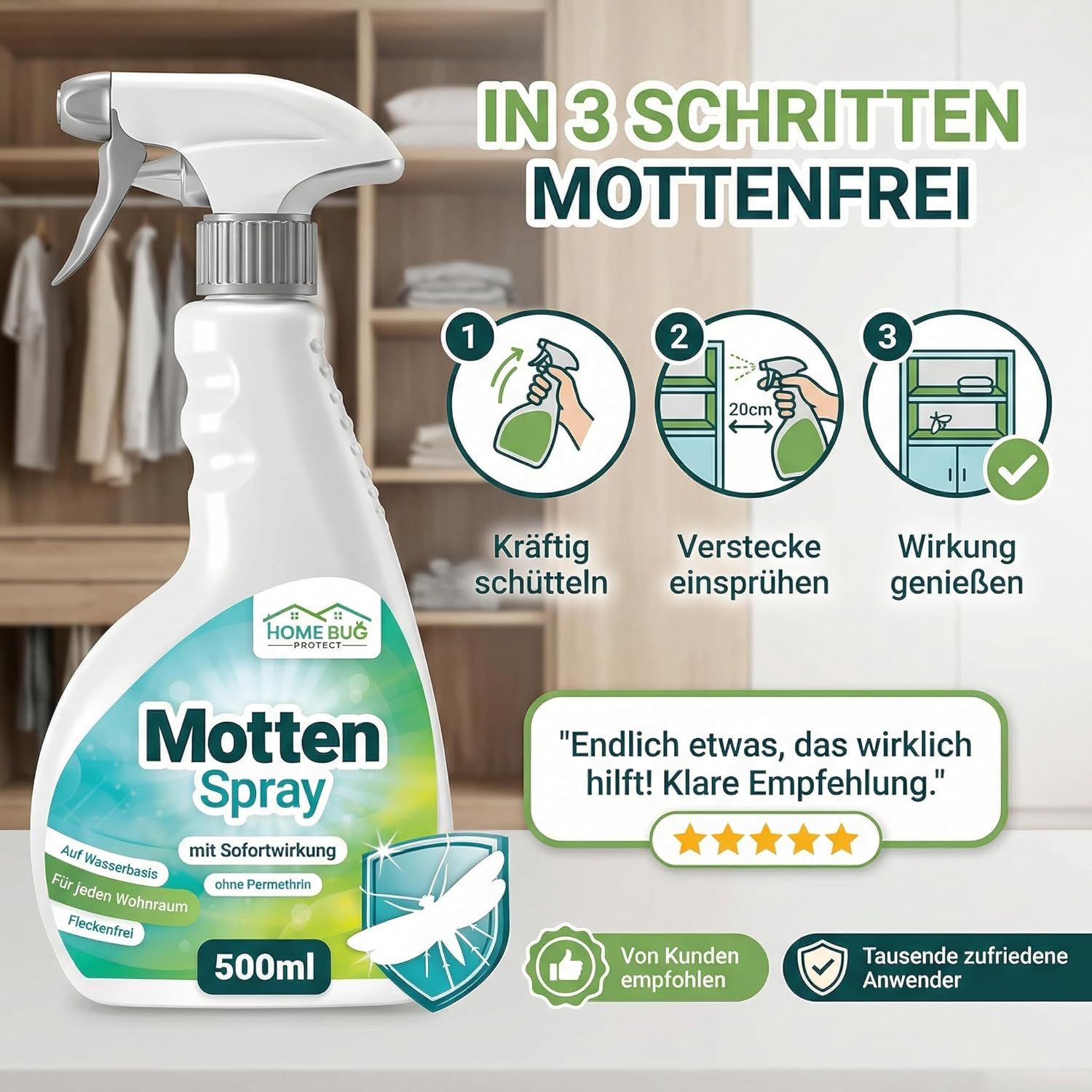 HomeBugProtect Motten Spray Gegen Kleidermotten