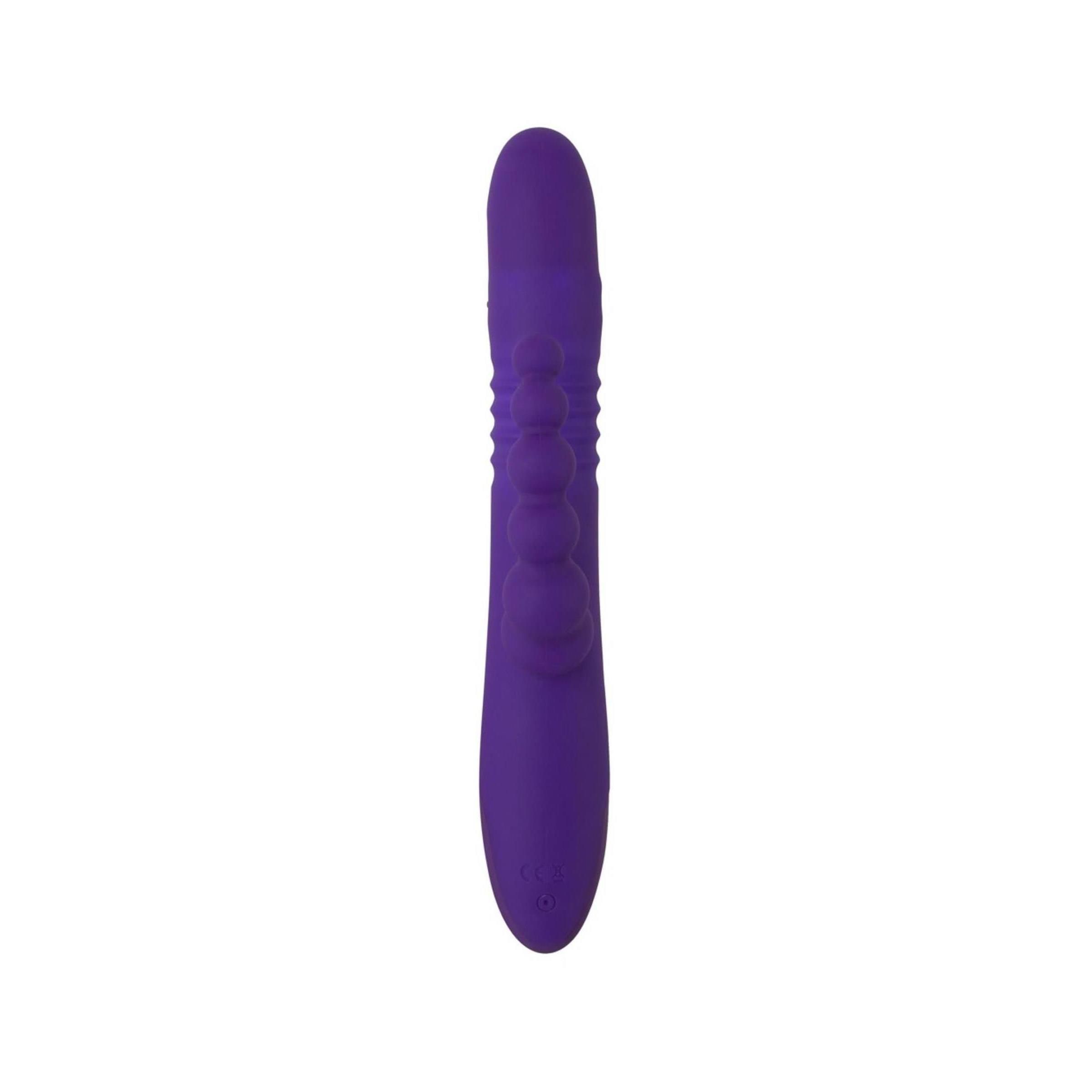 Lila Vibrator mit Perlenreihe. Auf weißem Hintergrund.