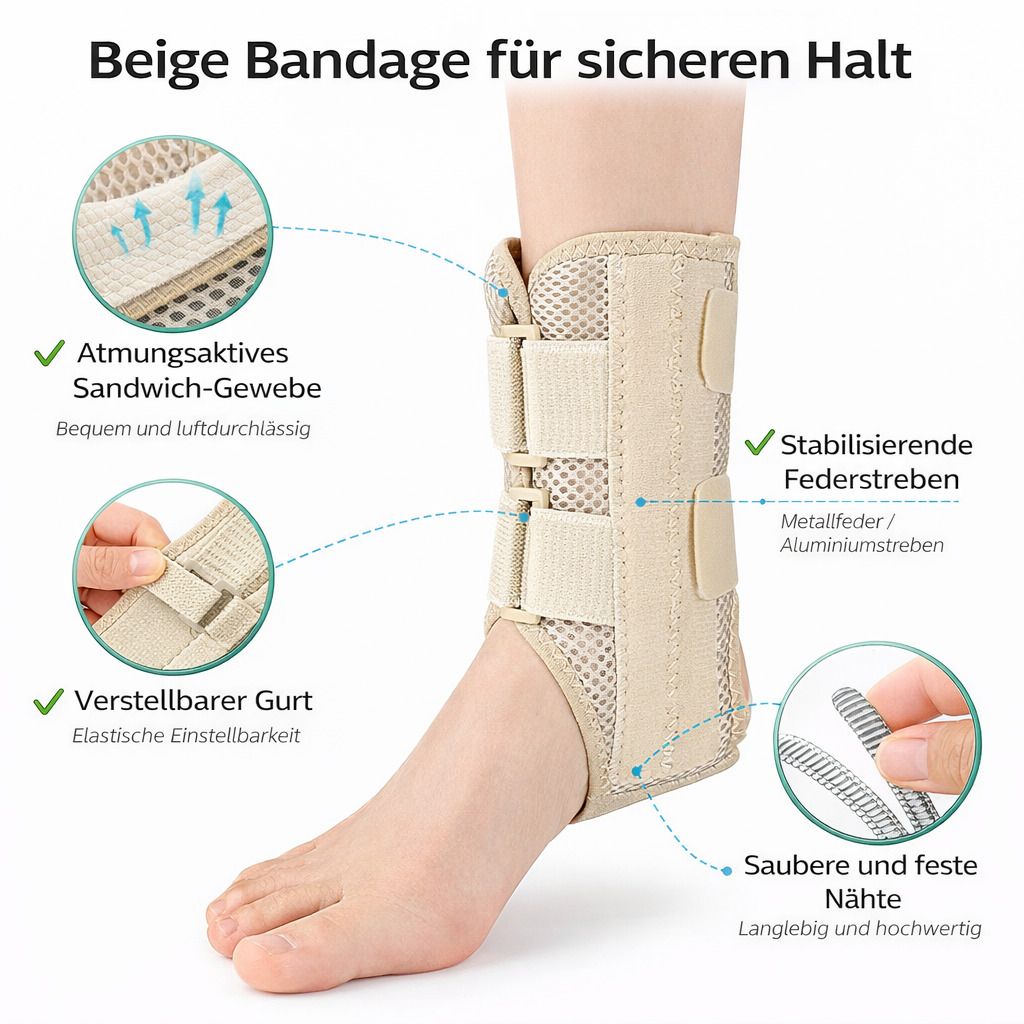 Knöchelbandage mit Federstreben, verstellbare Fußgelenkstütze mit Klett für Sport & Alltag