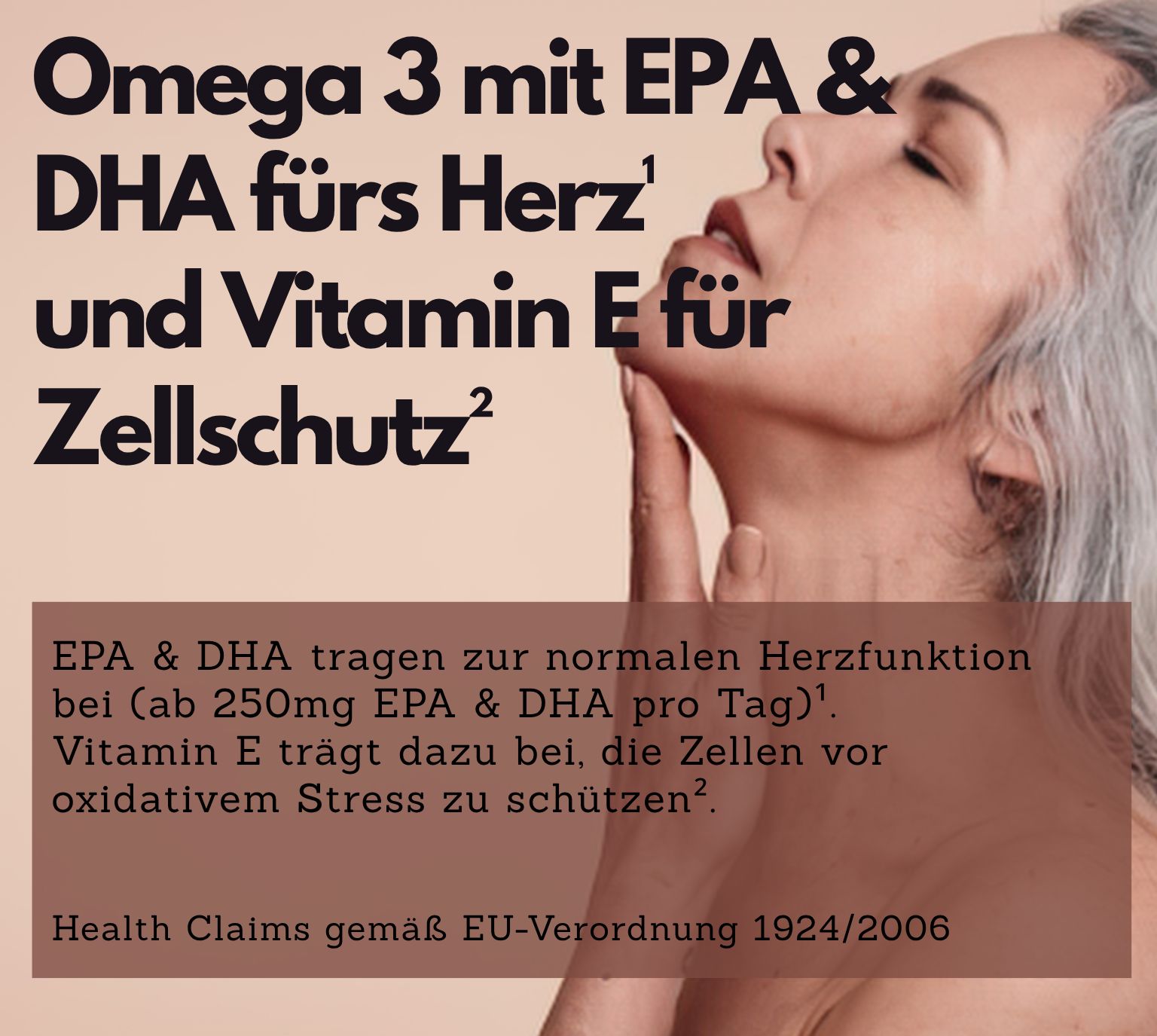 Frau mit Omega-3-Kapseln für Herz und Zellschutz.