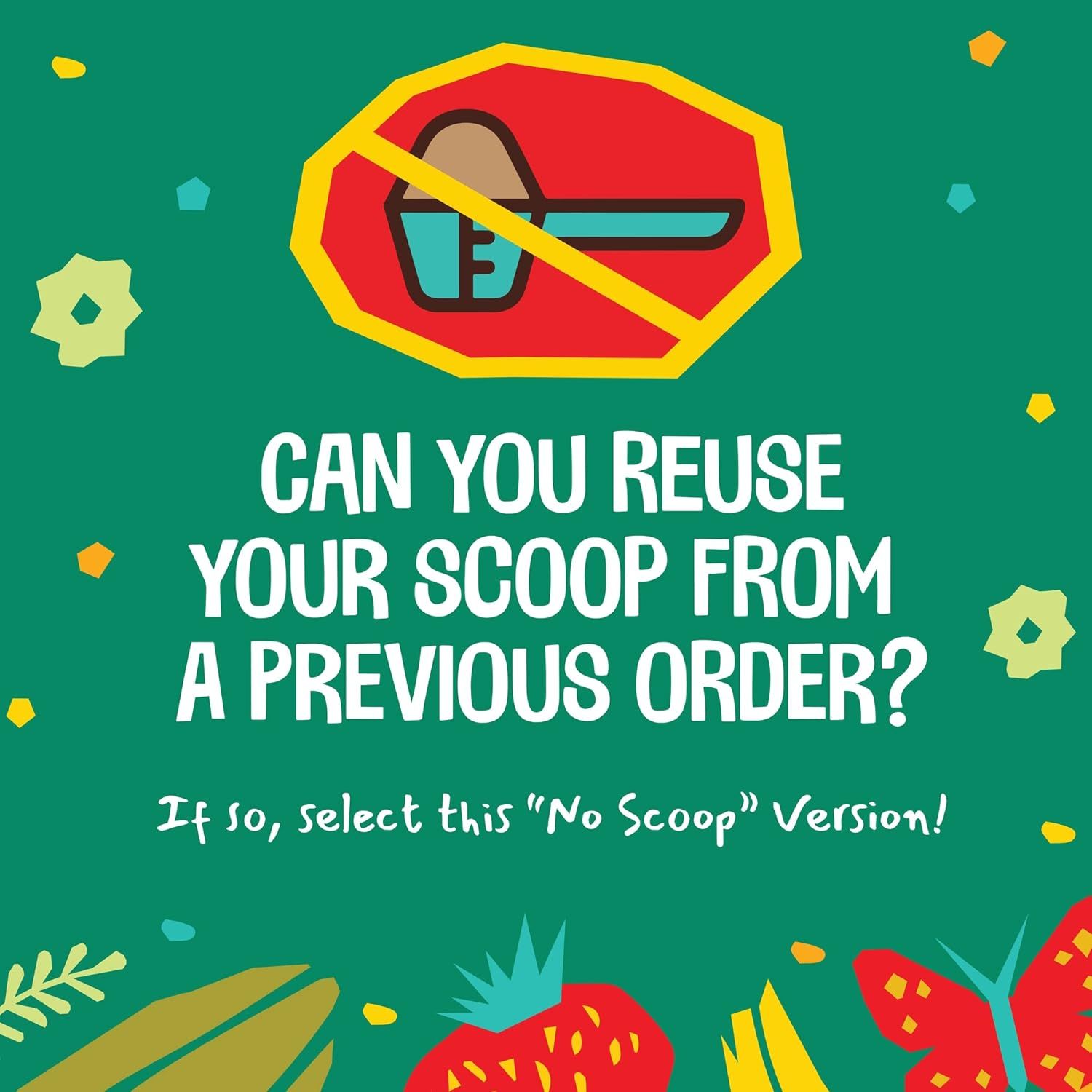 Gelbes Stoppschild-Symbol mit Löffel-Symbol. Text: Kannst du deinen Löffel wiederverwenden? Wähle die „Ohne Löffel“-Version!