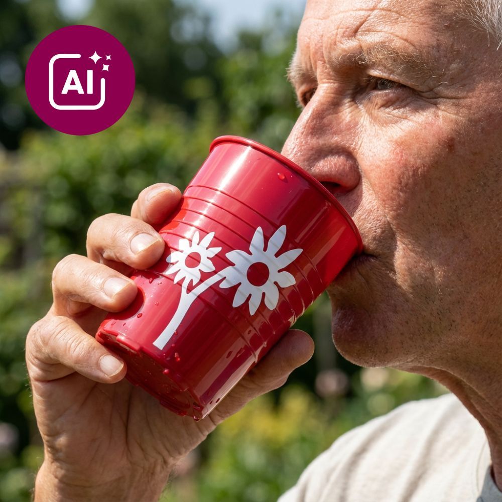 ORNAMIN Becher mit Antirutsch-Trick Blume mit therapeutischem Trinkaufsatz, bruchstabil