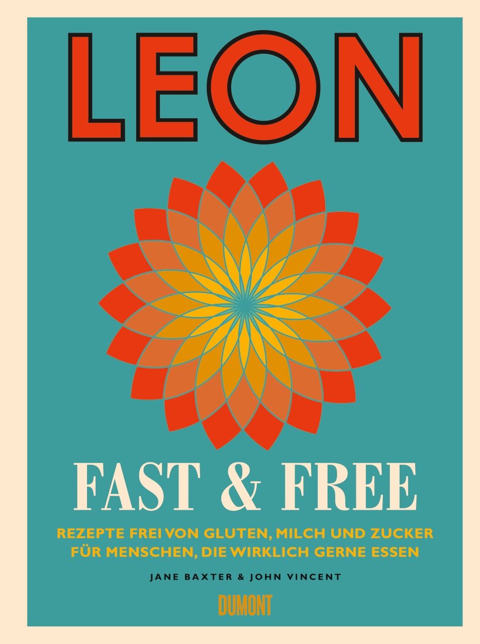 Buchcover mit Titel LEON, Schriftzug FAST & FREE und floralem Muster. Autor: Jane Baxter & John Vincent.