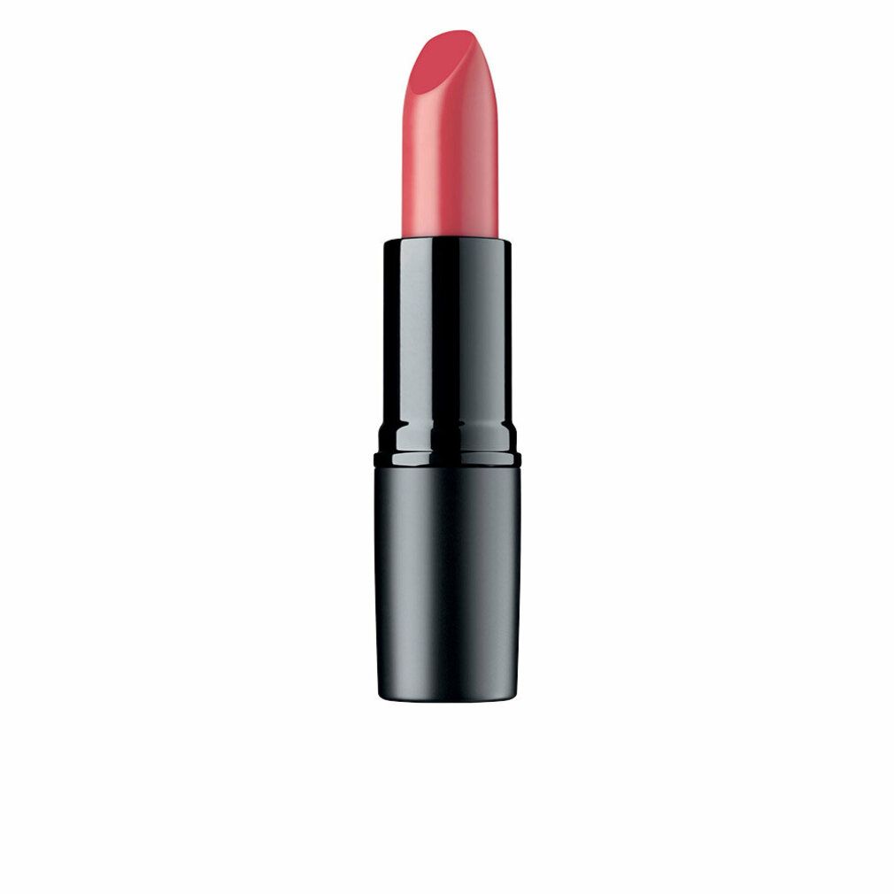 Lippenstift mit schwarzem Gehäuse und rosafarbenem Stift. Auf weißem Hintergrund.