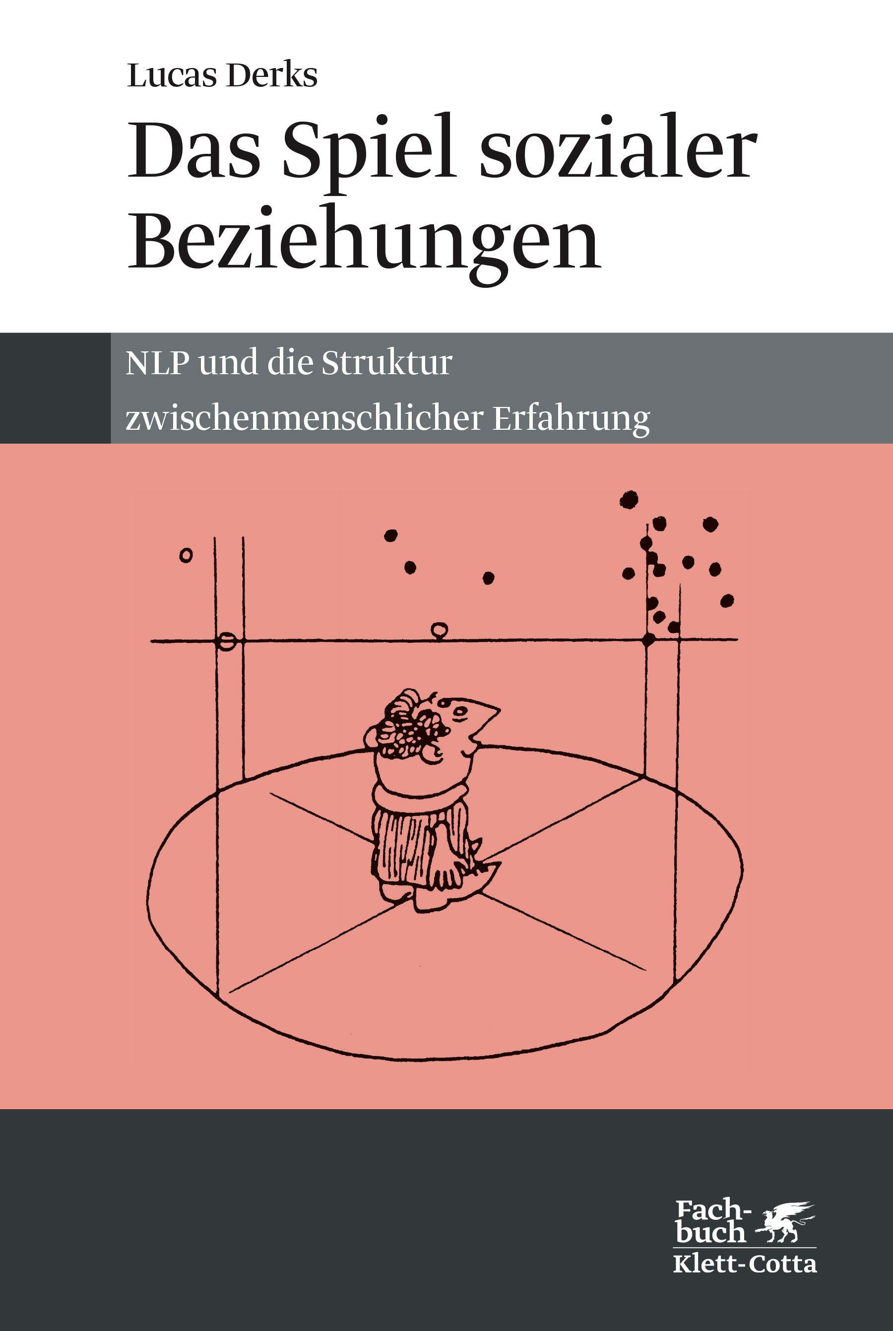 Buchcover mit Titel: Das Spiel sozialer Beziehungen. Autor: Lucas Derks. Verlag: Klett-Cotta. Illustration einer Figur in einem Kreis.