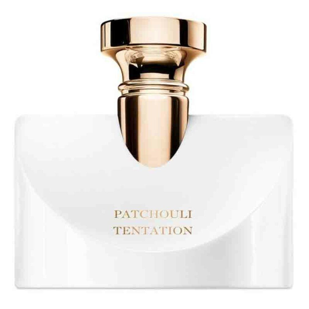 Bvlgari Splendida Patchouli Tentation Eau de Parfum Flakon mit goldenem Verschluss.