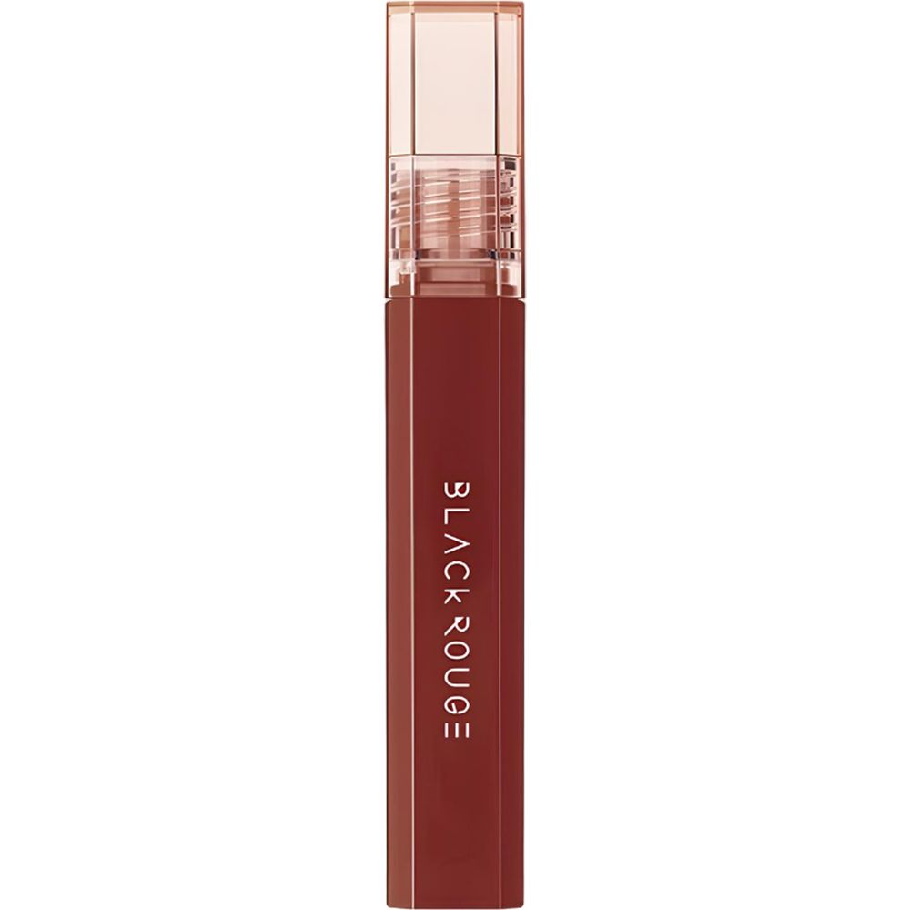Lippenstift-Tube, braun, mit transparentem Deckel. Schriftzug BLACK ROUGE. Vertikale Ansicht.