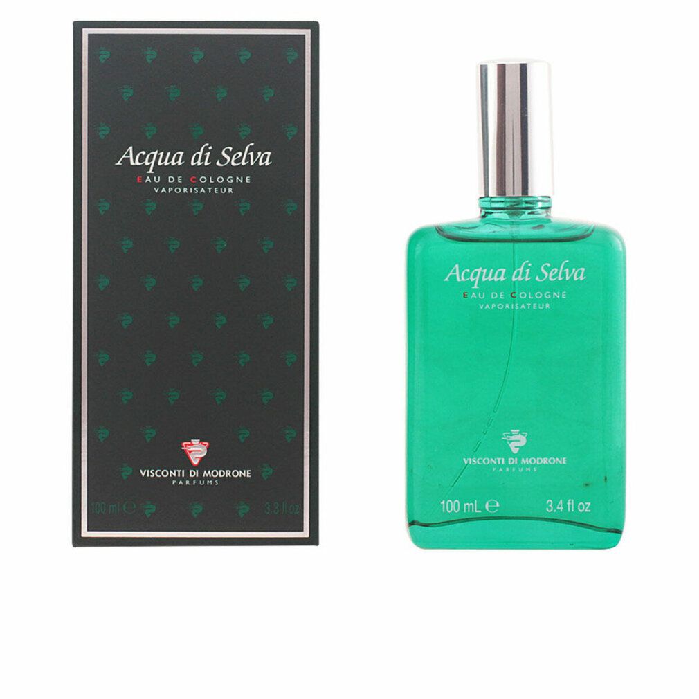 Flasche und Schachtel. Text: Acqua di Selva, Eau de Cologne, Vaporisateur. 100 ml, 3,4 fl oz. Verpackung mit Muster.