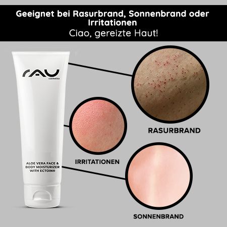 RAU Cosmetics Aloe Vera Gel mit Ectoin & Kamille - After-Sun Lotion für Gesicht und Körper
