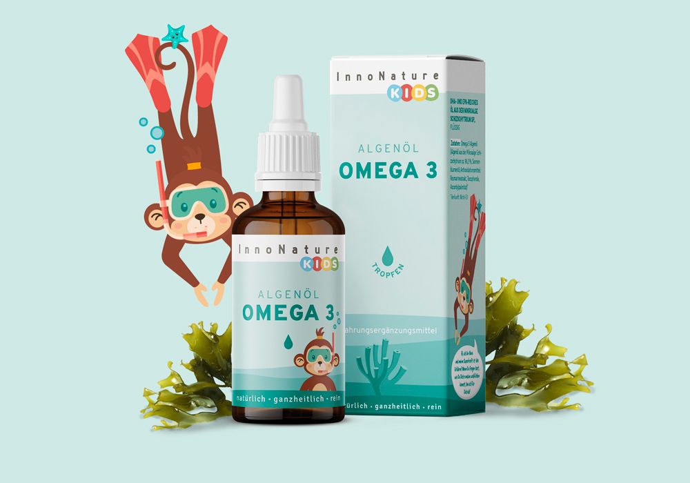 InnoNature Omega 3 Kids Tropfen | natürlich aus der Mikroalge Schizochytrium | vegan