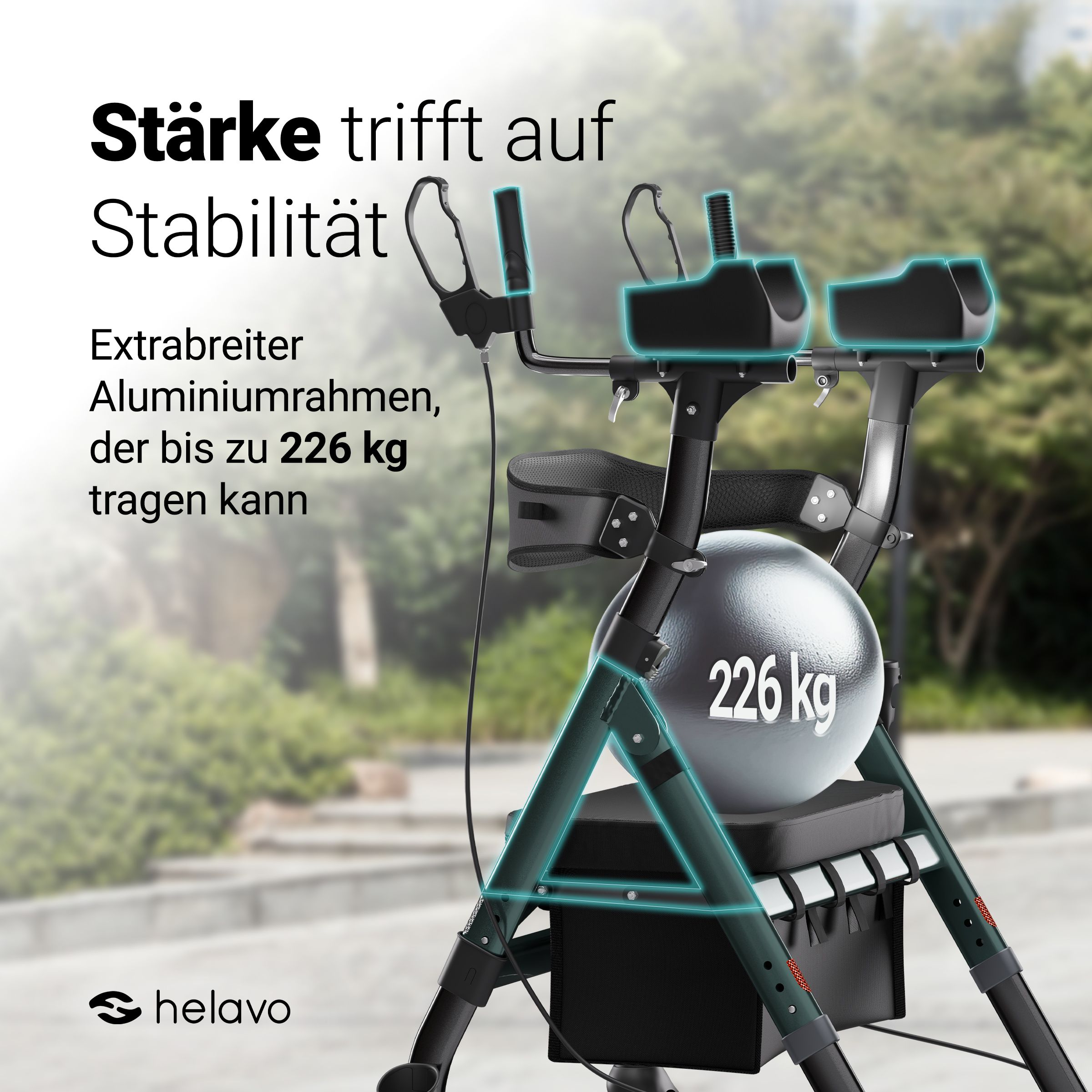 Helavo XXL Schwerlast Arthritis Rollator breit Stand Up Gehhilfe mit Armlehnen bis 226kg
