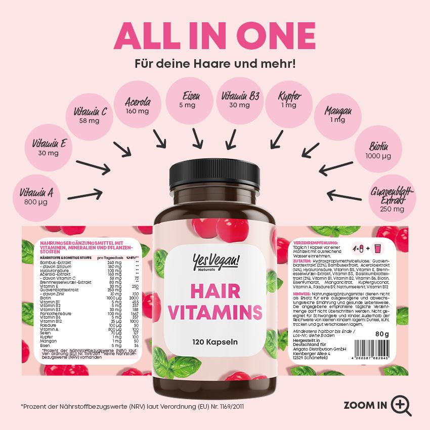 PREMIUM Haarvitamine mit Biotin, Zink & Kupfer | Vitamin-B-Komplex
