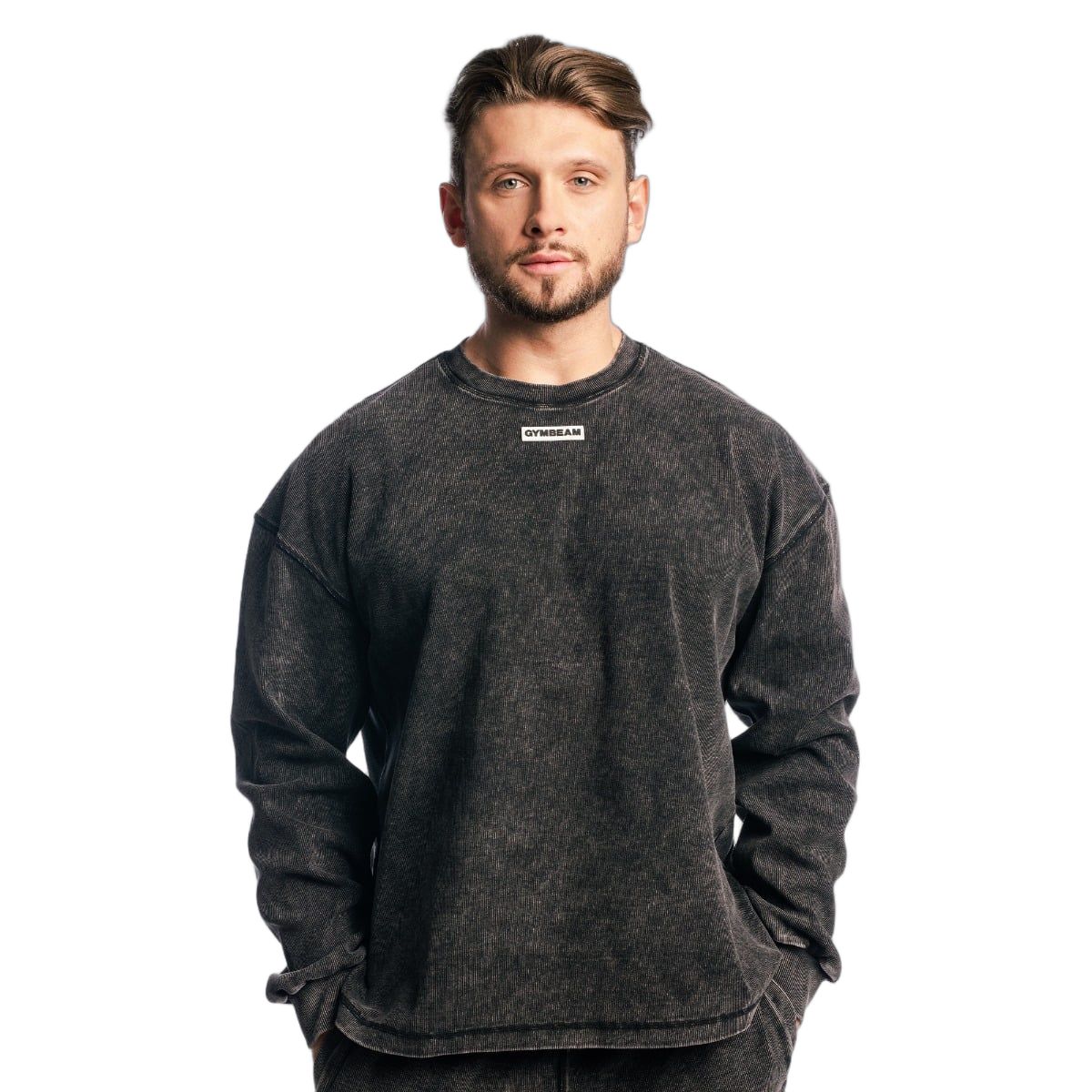 GymBeam Sweatshirt Herren Oversized ohne Kapuze in Washed Black 1 St