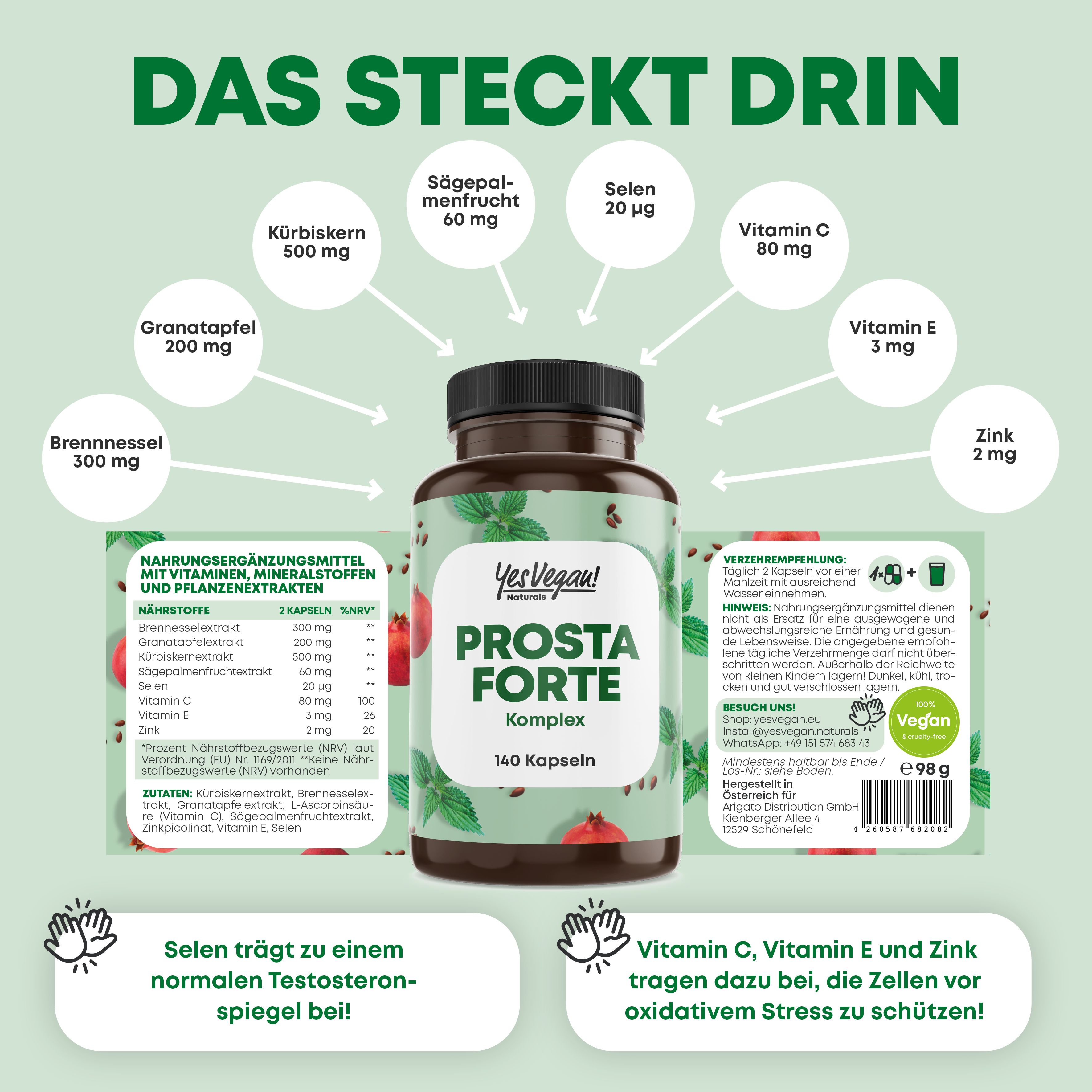 Prostata Forte Komplex hochdosiert, Kürbiskern, Brennnessel, Granantapfel, Selen PREMIUM