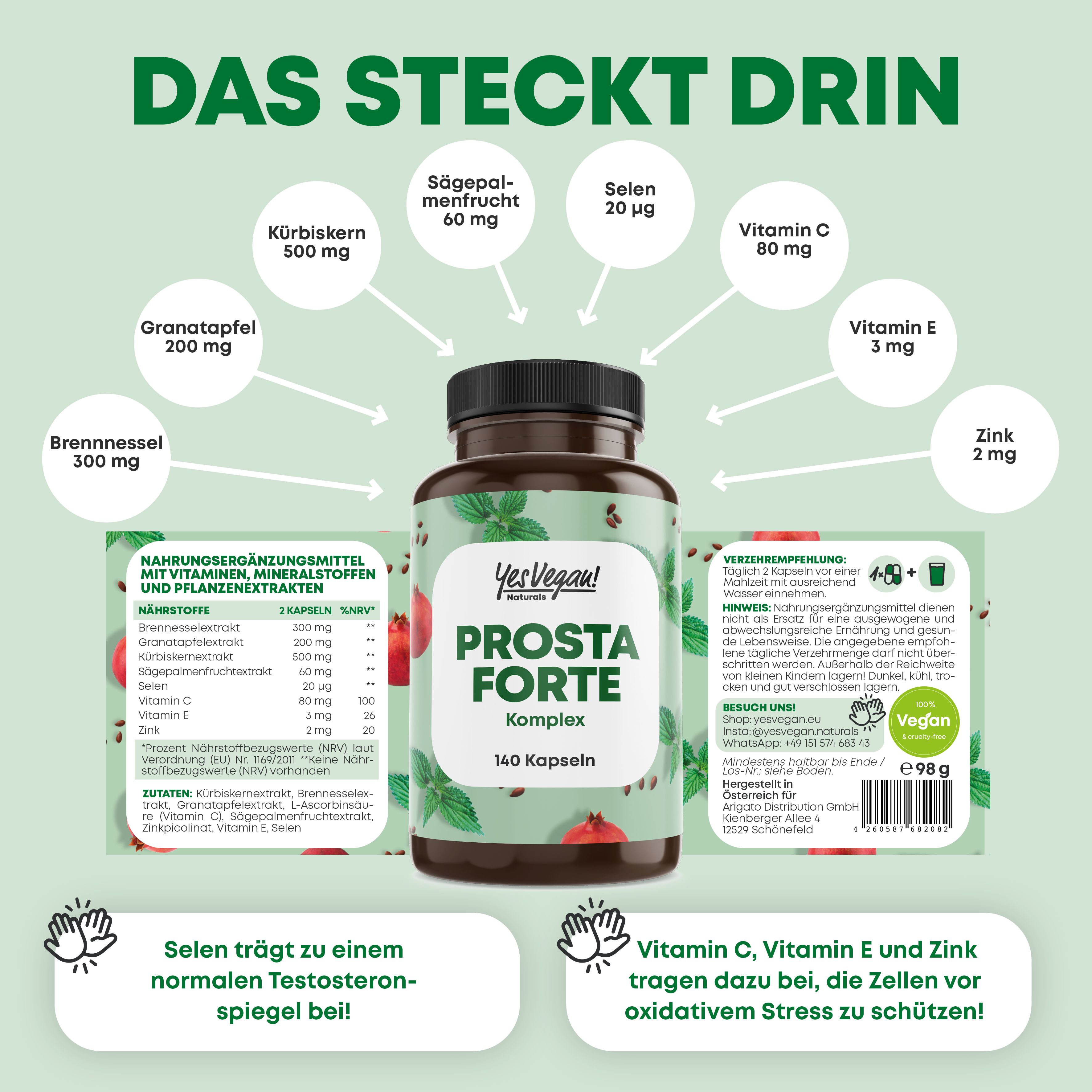 Prostata Forte Komplex hochdosiert, Kürbiskern, Brennnessel, Granantapfel, Selen Premium 1x180 St Kapseln