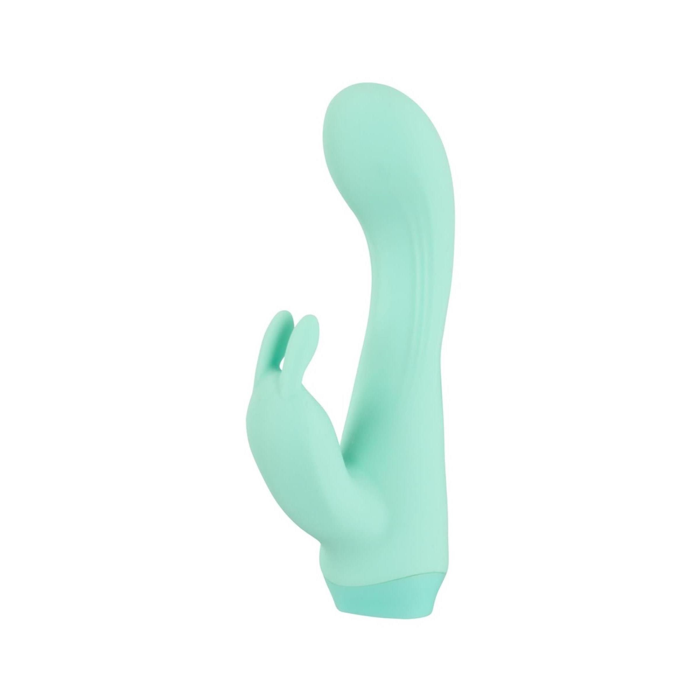 Minivibrator in Mintgrün. Gebogene Form mit abgerundetem Ende und fingerförmigem Vorsprung.