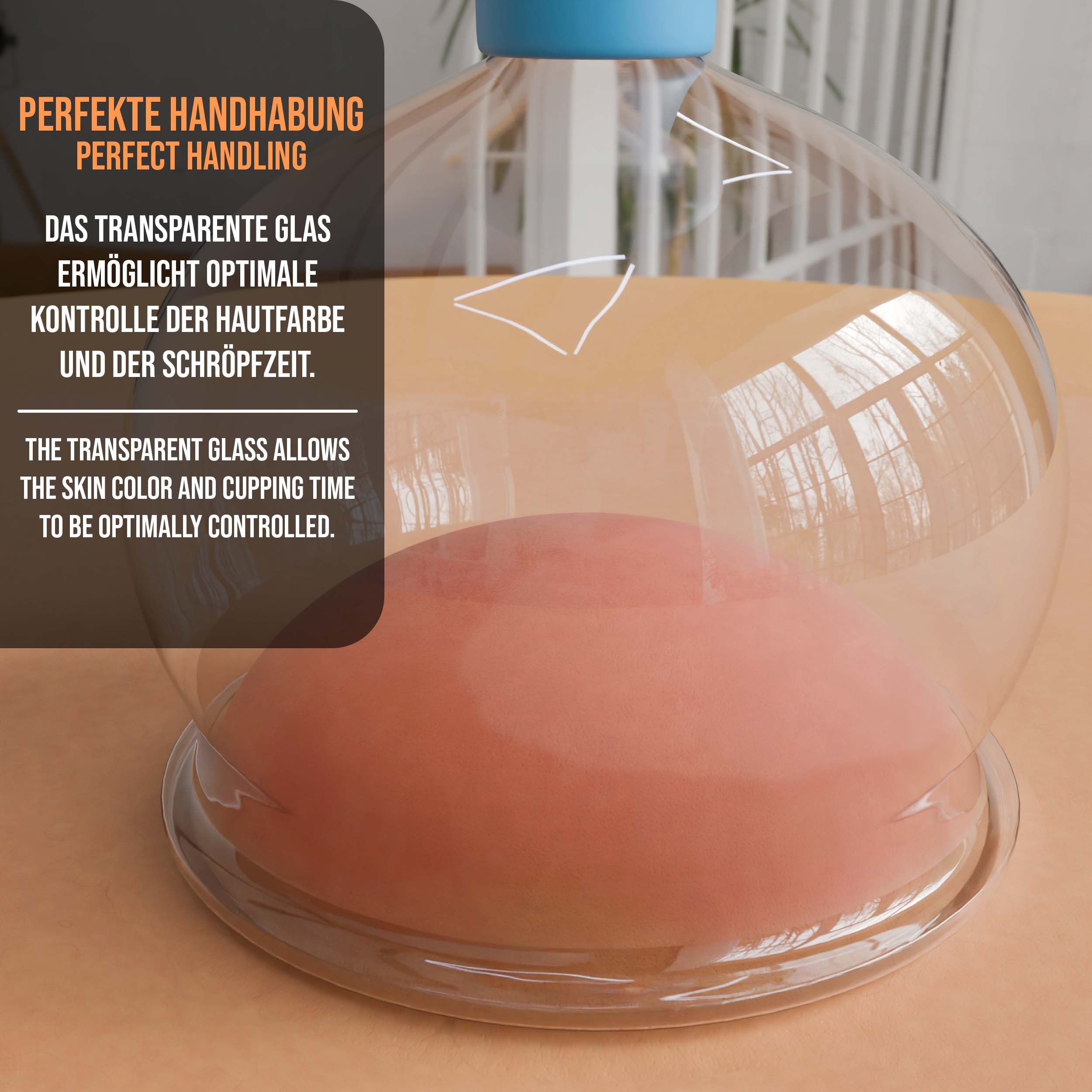 Pulox Schröpfglas aus Echtglas mit Saugball - 62mm in Blau