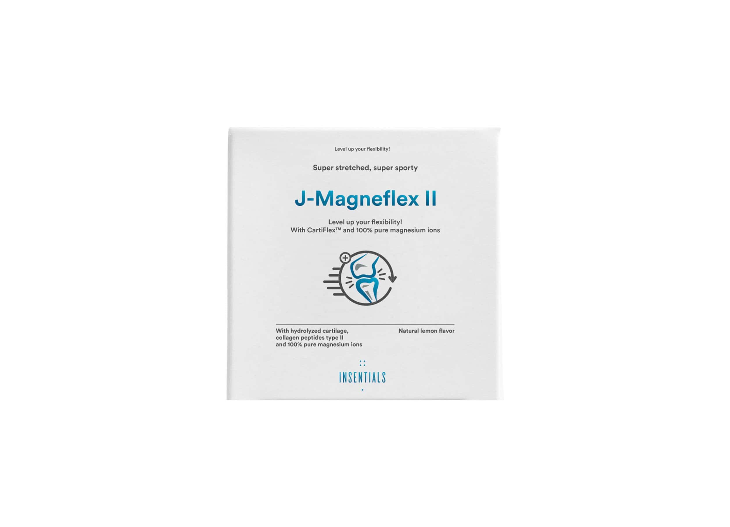 J-Magneflex II: Eine weiße Produktverpackung mit blauen Akzenten und Text.