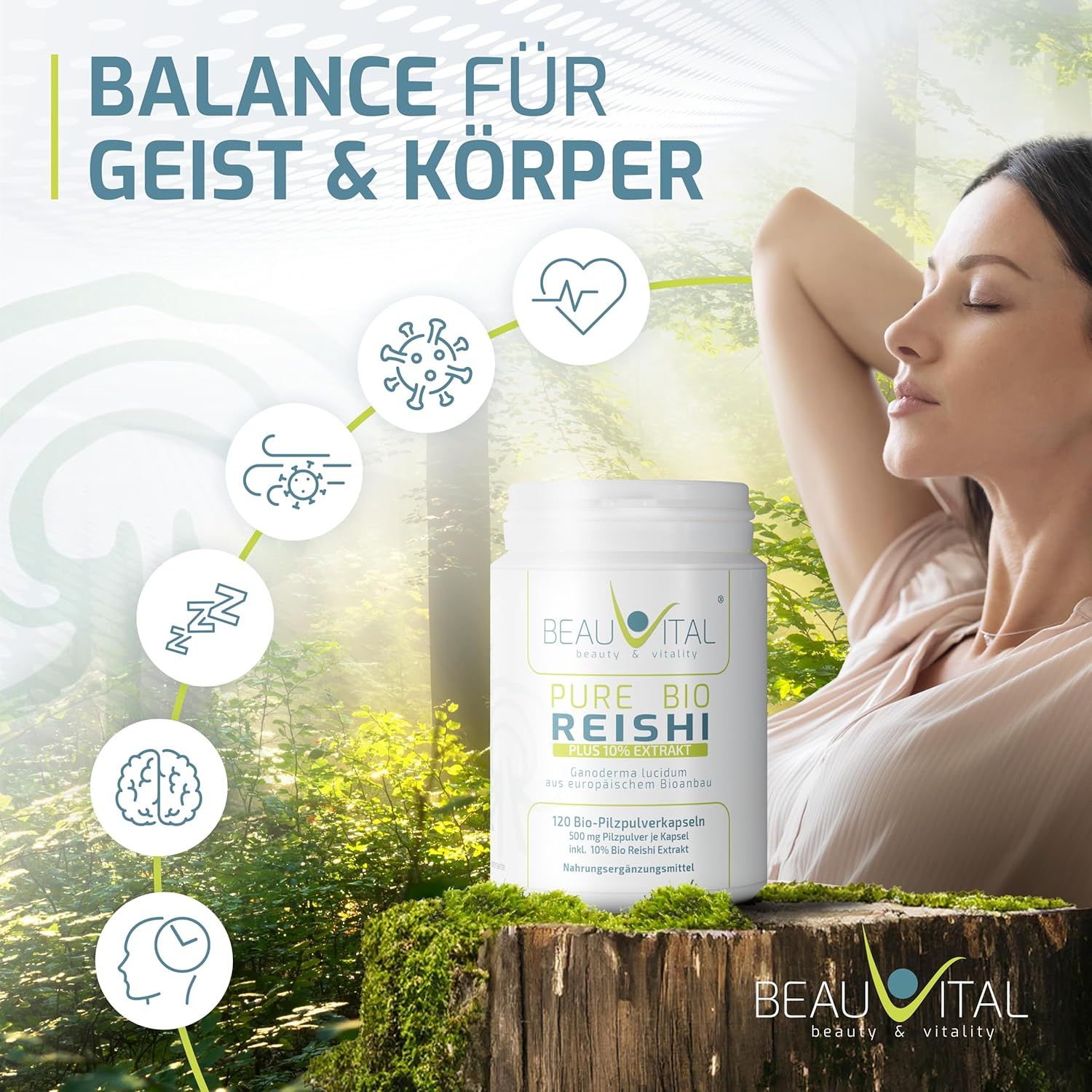 BEAUVITAL® Pure Bio Reishi Kapseln mit 10% Ganoderma lucidum Extrakt