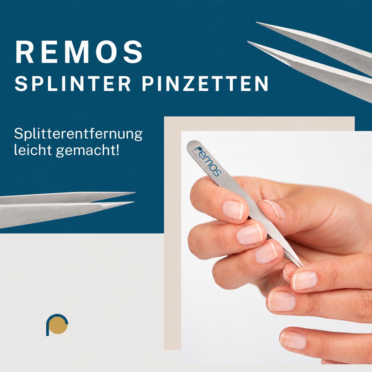 REMOS Splitterpinzetten, eine Hand hält eine Pinzette.
