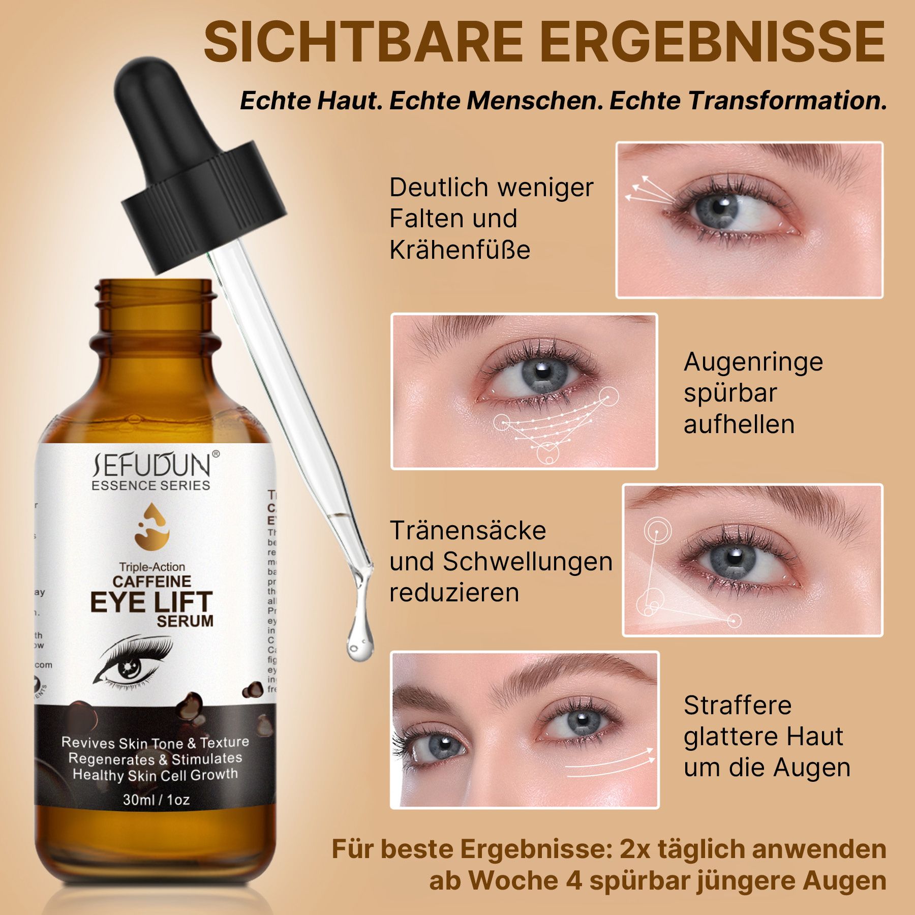 ALIVER Augenserum mit Koffein Kollagen Hyaluronic Acid