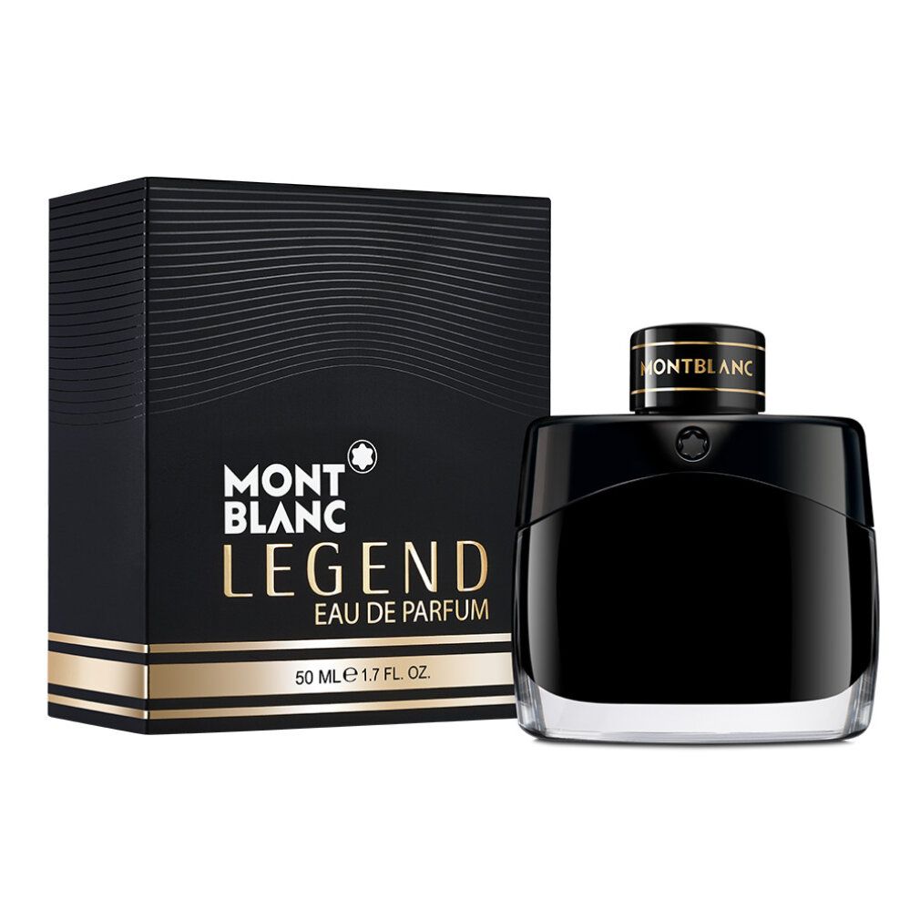 Schwarzer Flakon und Karton mit goldfarbenen Akzenten. MONTBLANC LEGEND Eau de Parfum. 50 ml.