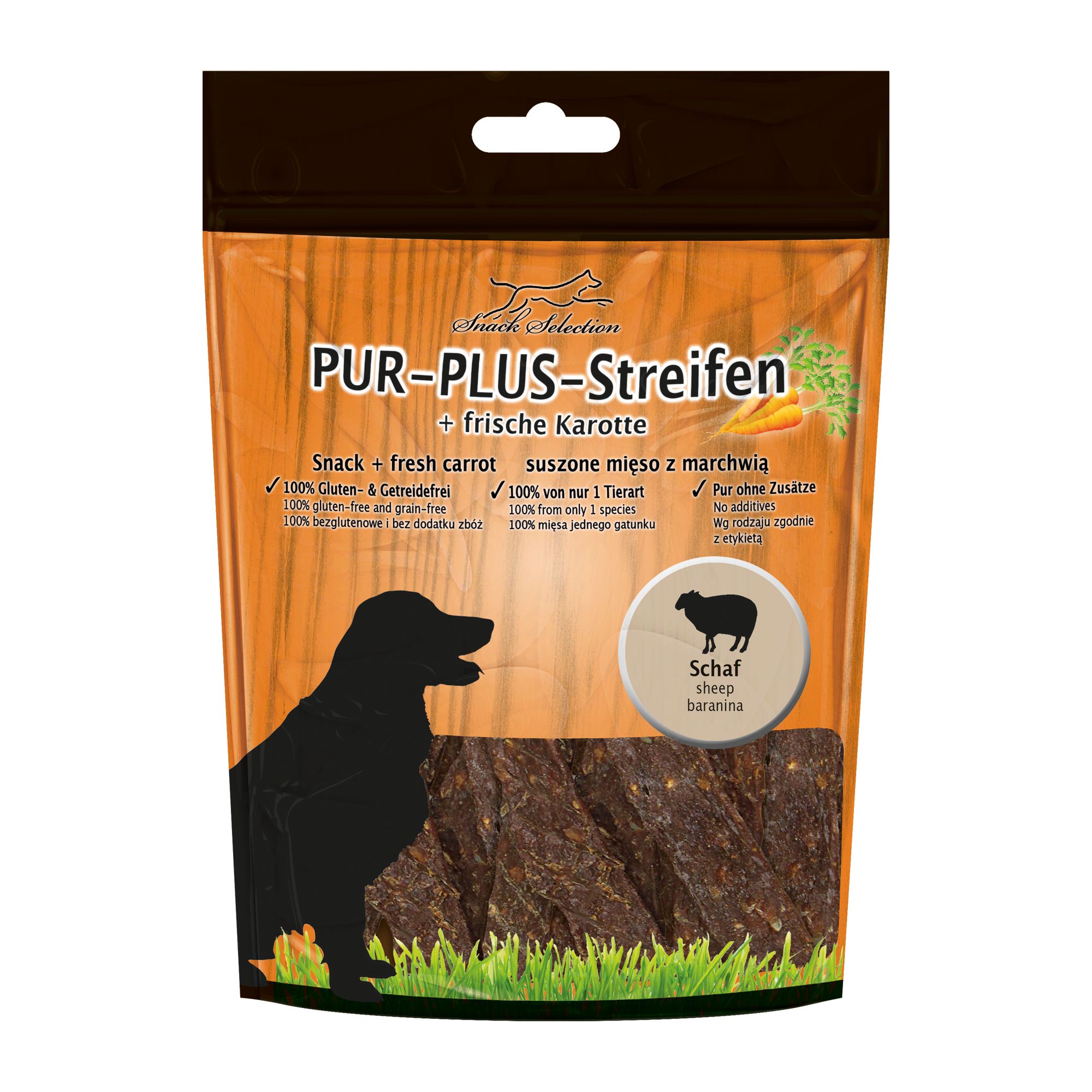 Schecker Kausnack - PUR Plus Kaustreifen Schaf + Karotte 10x100 g Futter