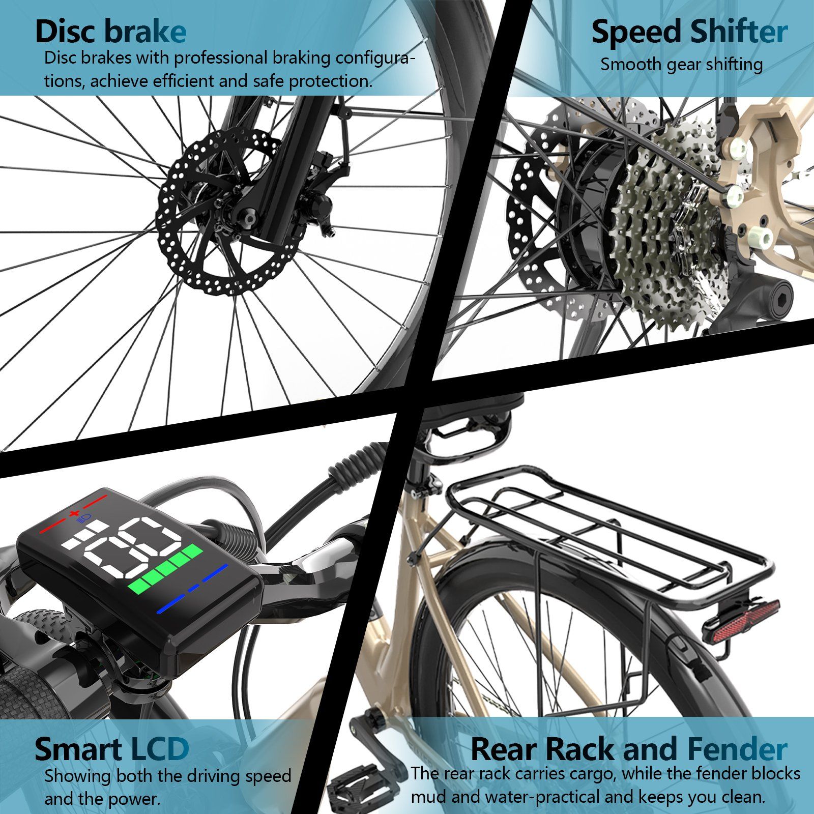 FM M2 City-E-Bike für Pendler, 36V 250W Motor, 36V 13Ah Akku (herausnehmbar)