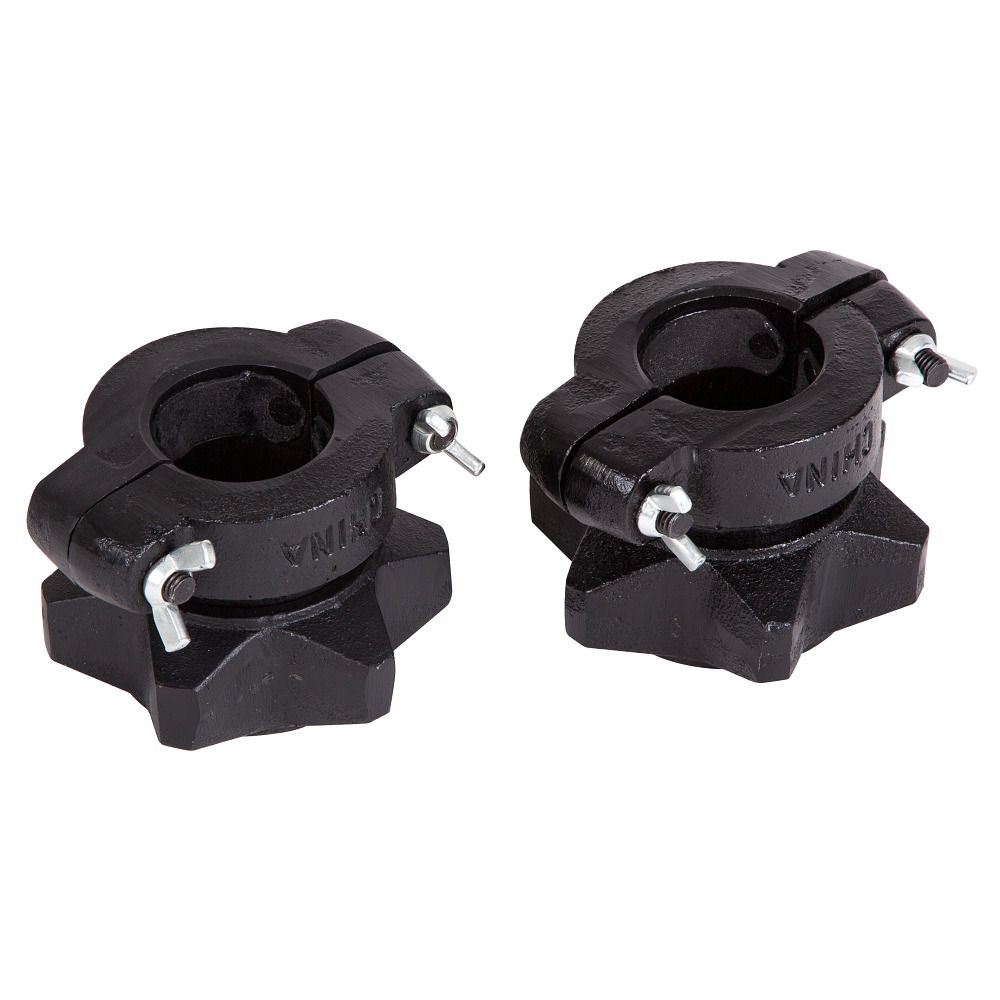 Zwei schwarze Stern-Wettkampfverschlüsse. Runde Form mit Schrauben und Sternfuß. Aufschrift "CHINA".