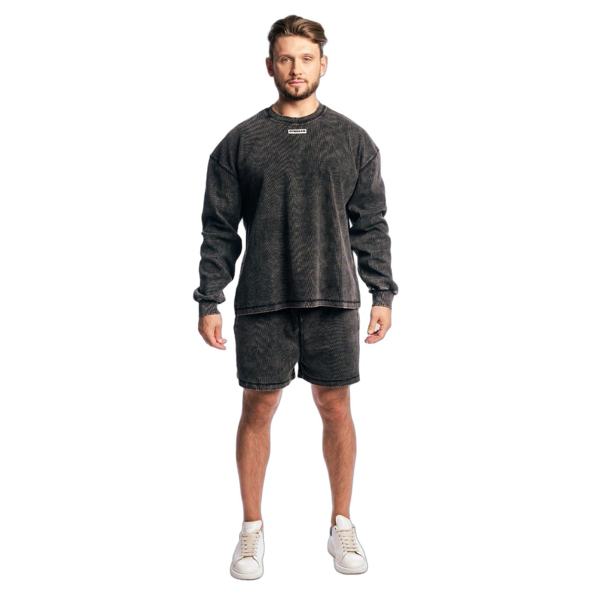 GymBeam Sweatshirt Herren Oversized ohne Kapuze in Washed Black