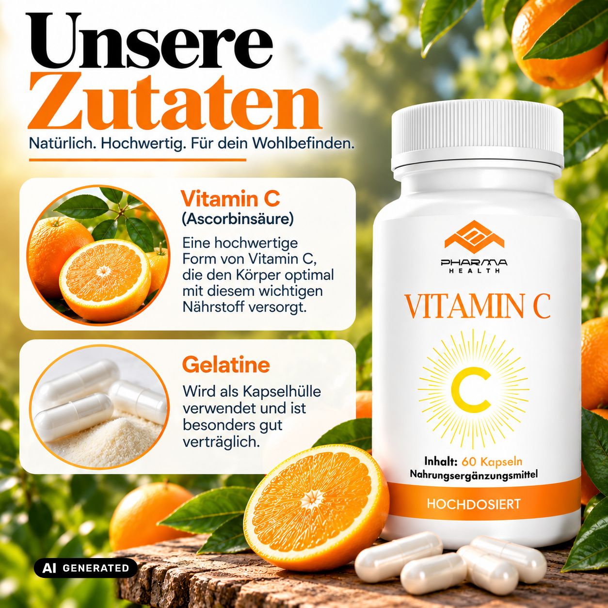 Pharma Health Vitamin C Kapseln, 60 Stück.