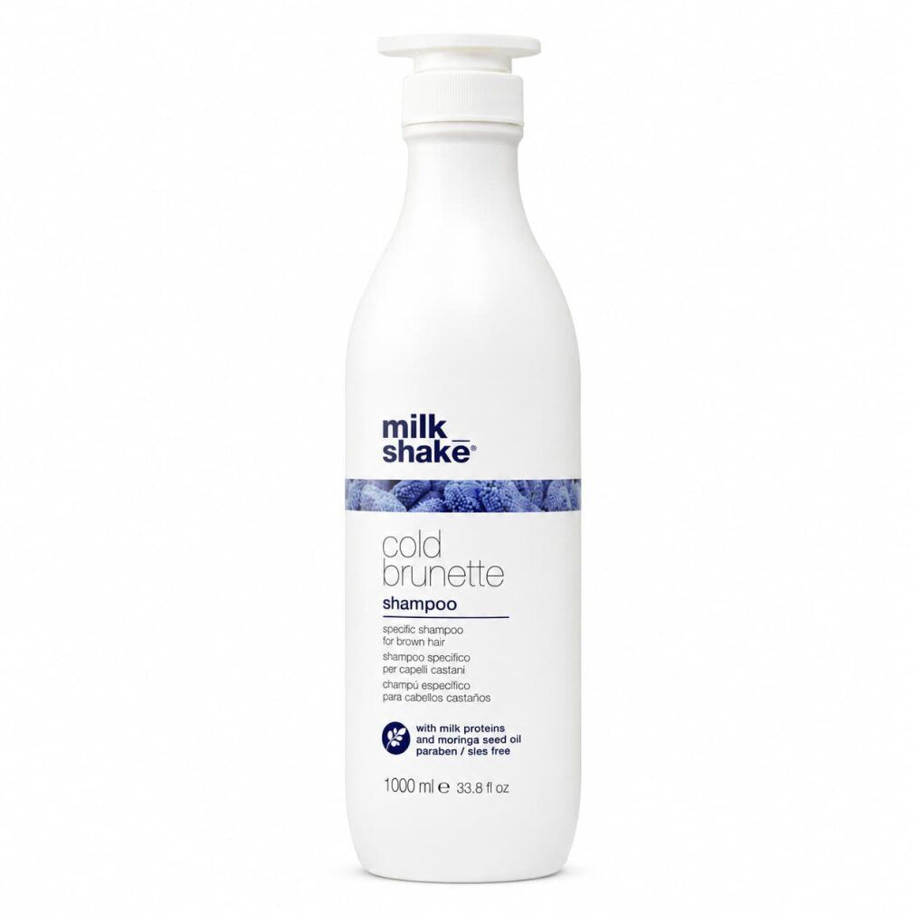 Weiße Pumpflasche des Milk Shake Cold Brunette Shampoos für braunes Haar, 1000 ml.