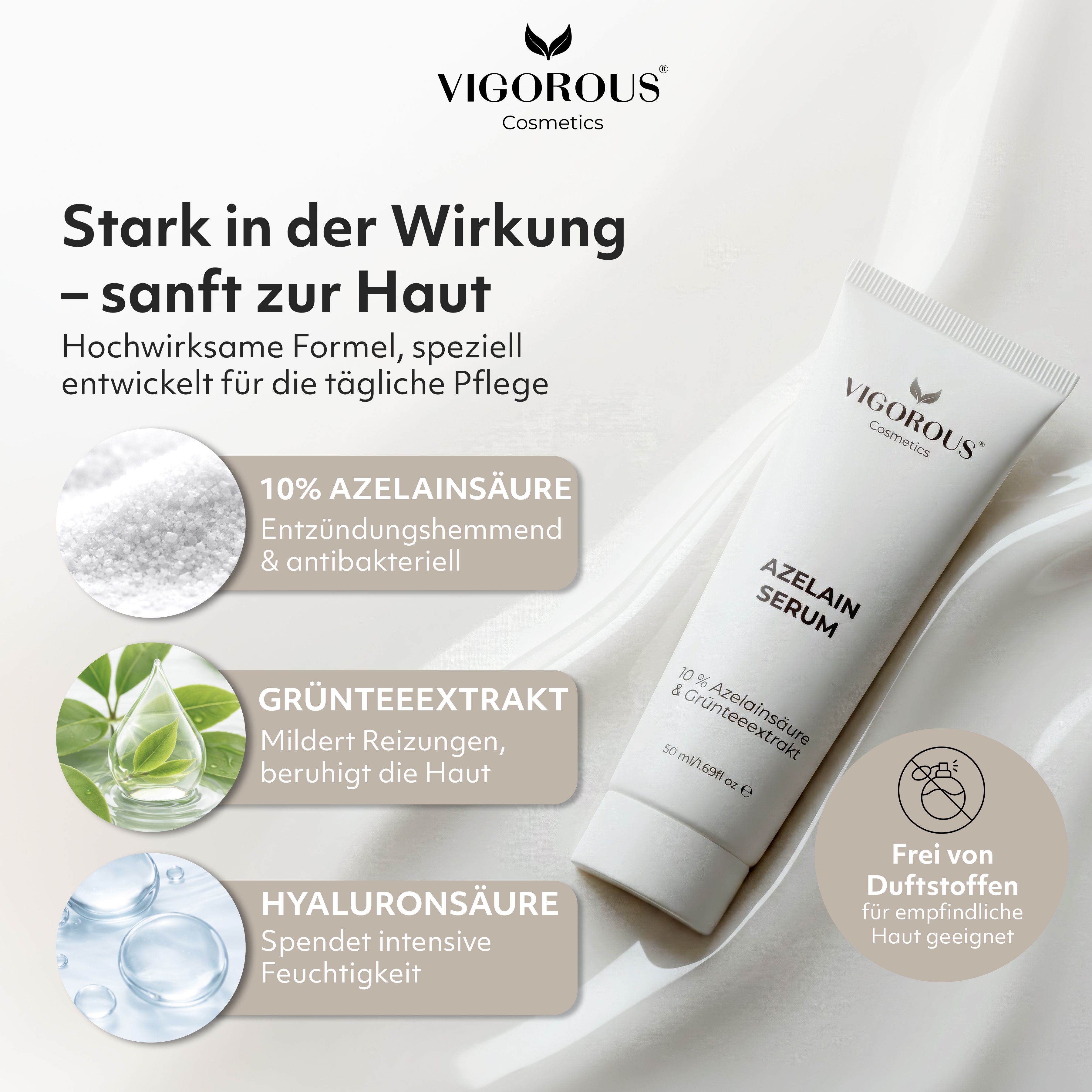 VIGOROUS Azelainsäure Serum gegen Rosacea, Rötungen, Akne & Pickel