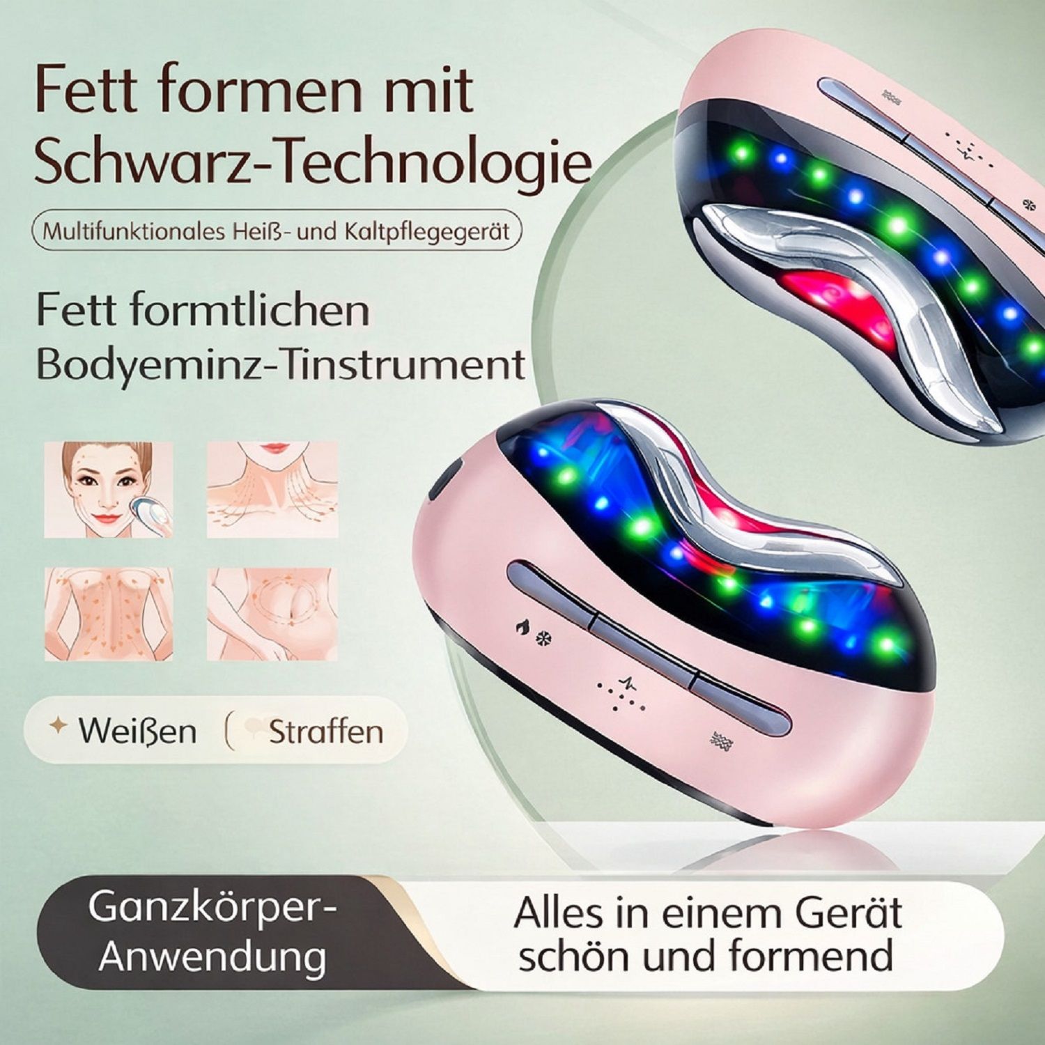 COOL-i Warm & Kalt Beautygerät mit LED & EMS, Kabelloses Massagegerät für Gesicht & Hals