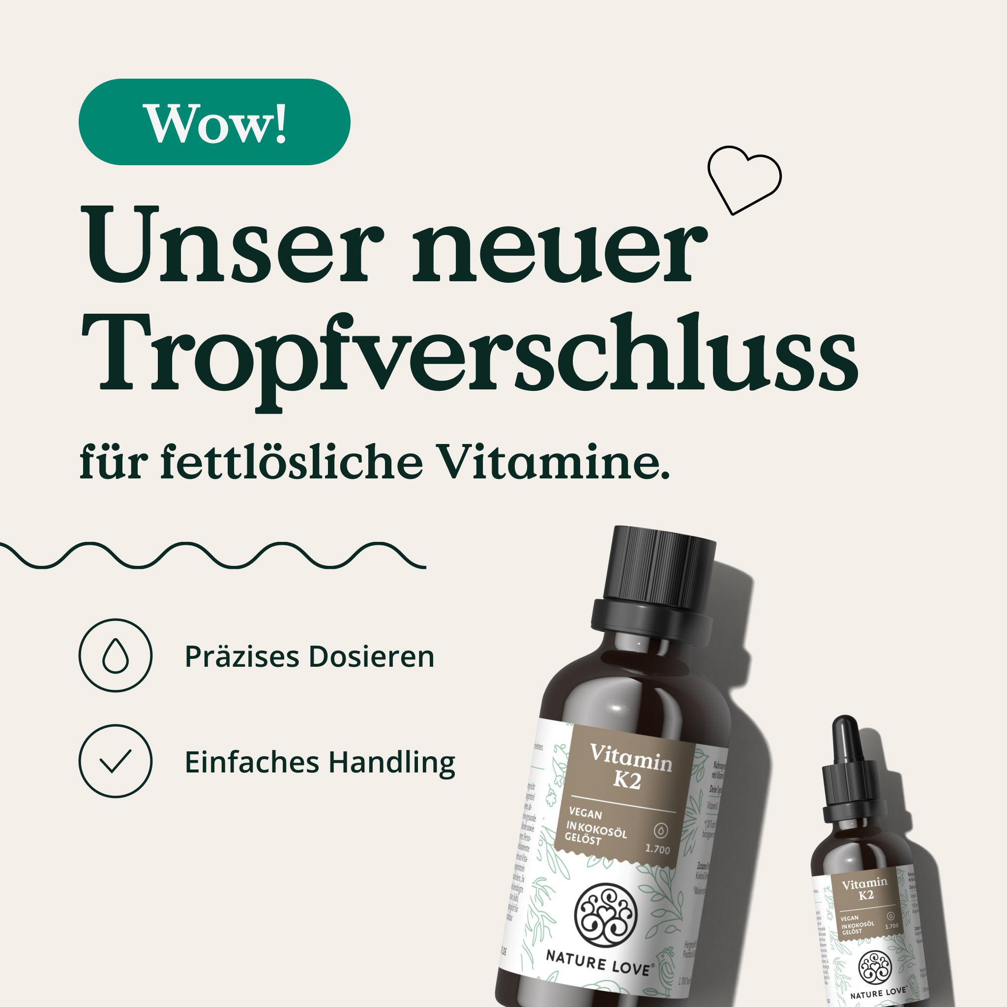 NATURE LOVE® Vitamin K2 MK7-200µg - 50ml - Höchster all-trans-Gehalt 99,7+% - K2VITAL® von Kappa