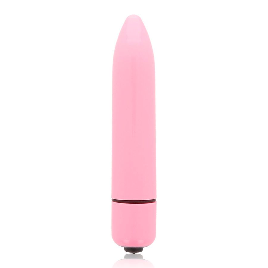 Rosa Minivibrator. Zylindrische Form mit abgerundeter Spitze. Schwarzer Ring am unteren Ende.