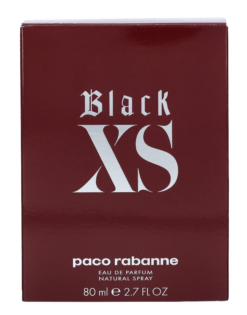 Dunkelrote Schachtel mit silbernem "Black XS"-Schriftzug. Darunter steht "paco rabanne".