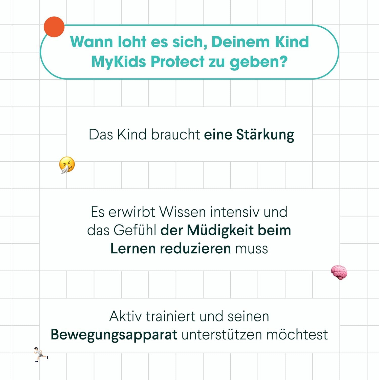 Text auf weißem Hintergrund. Frage: Wann lohnt es sich, MyKids Protect zu geben? Antworten in Textblöcken.