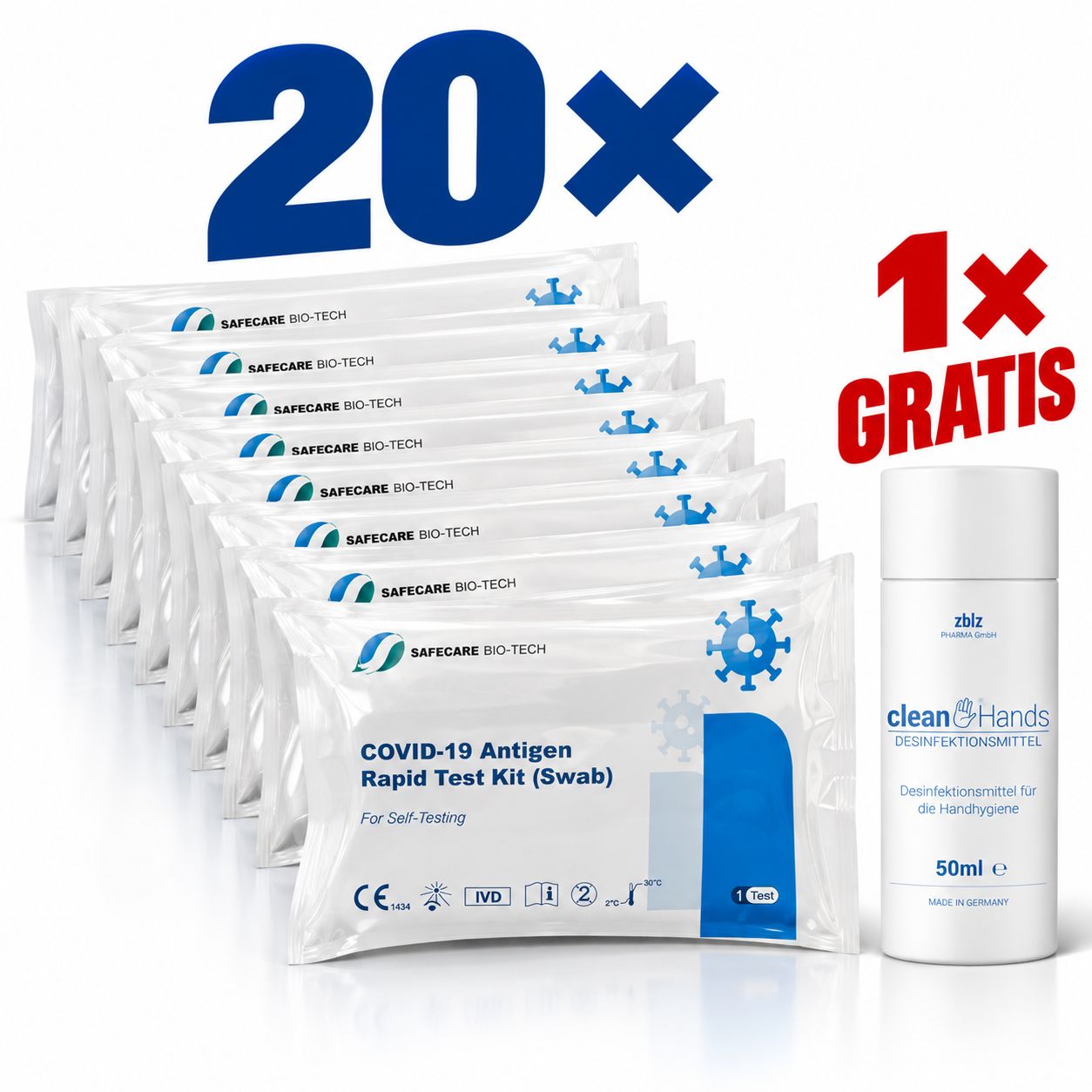 Safecare Softpack- Covid19 Selbsttest & Gratis ZWZ Desinfektionsmittel 20 St Test
