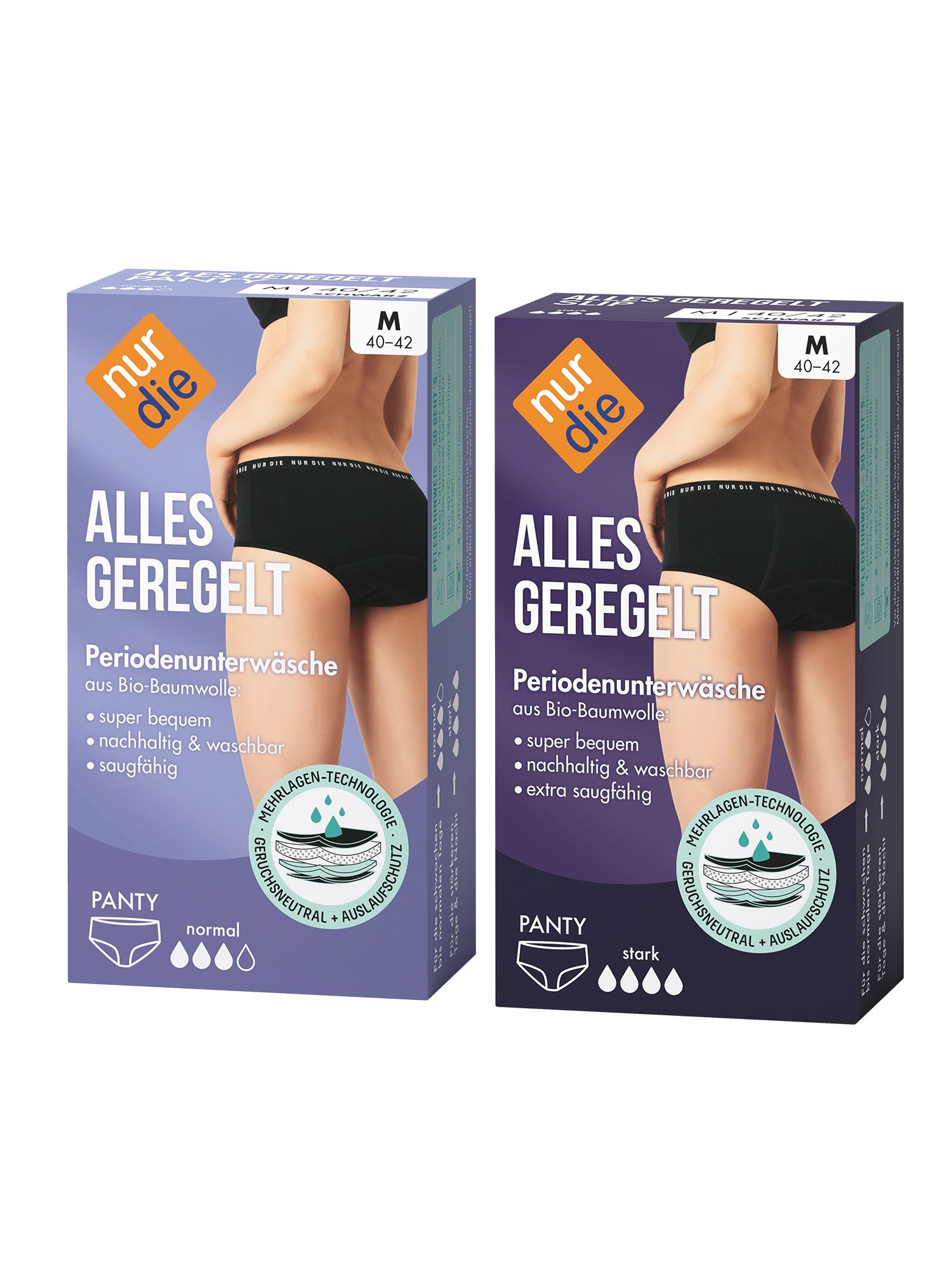 NUR DIE Probierpack Periodenunterwäsche Alles Geregelt Panty normal + stark - schwarz - Größe 40-42